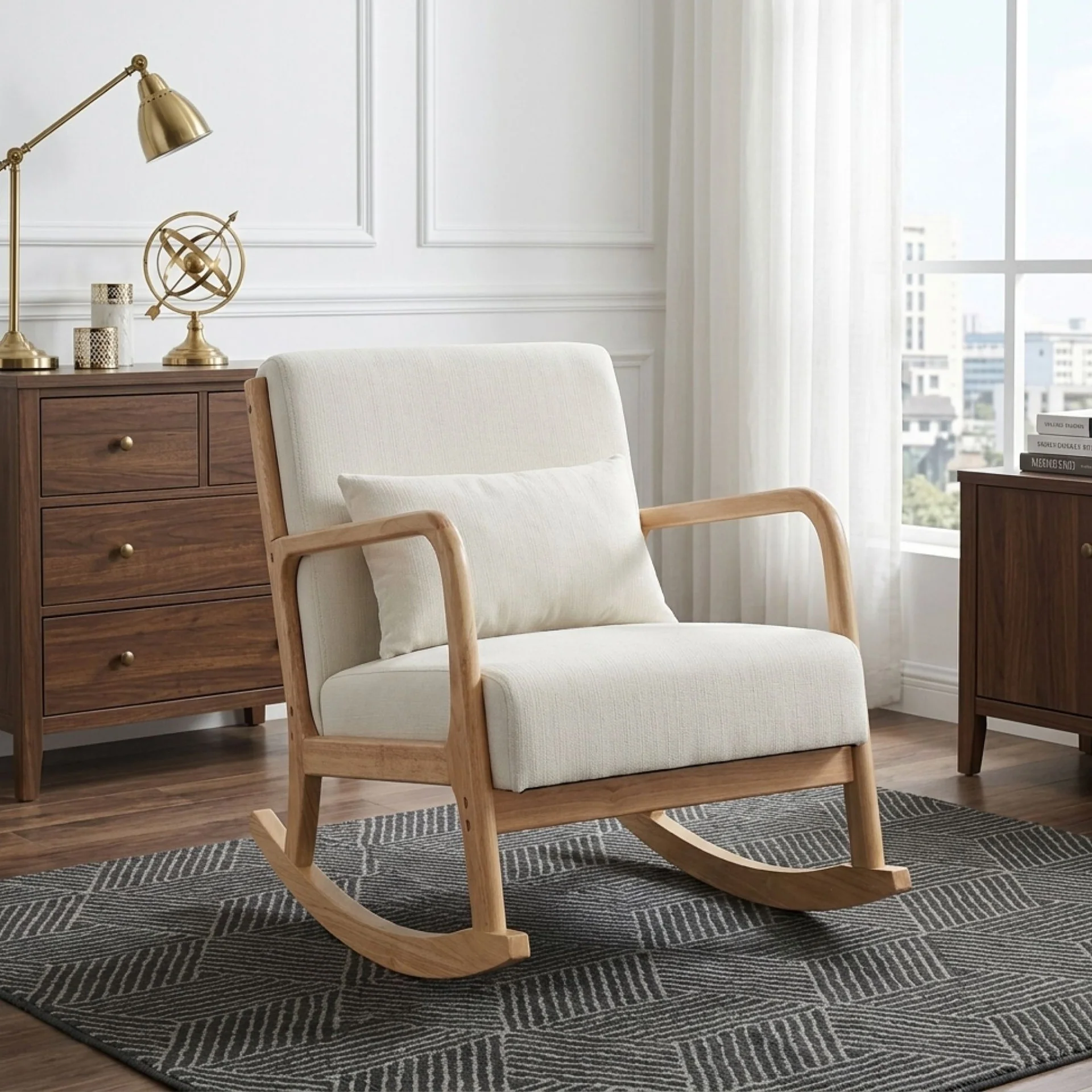 Taru Velvet Rocking Armchair - Beige