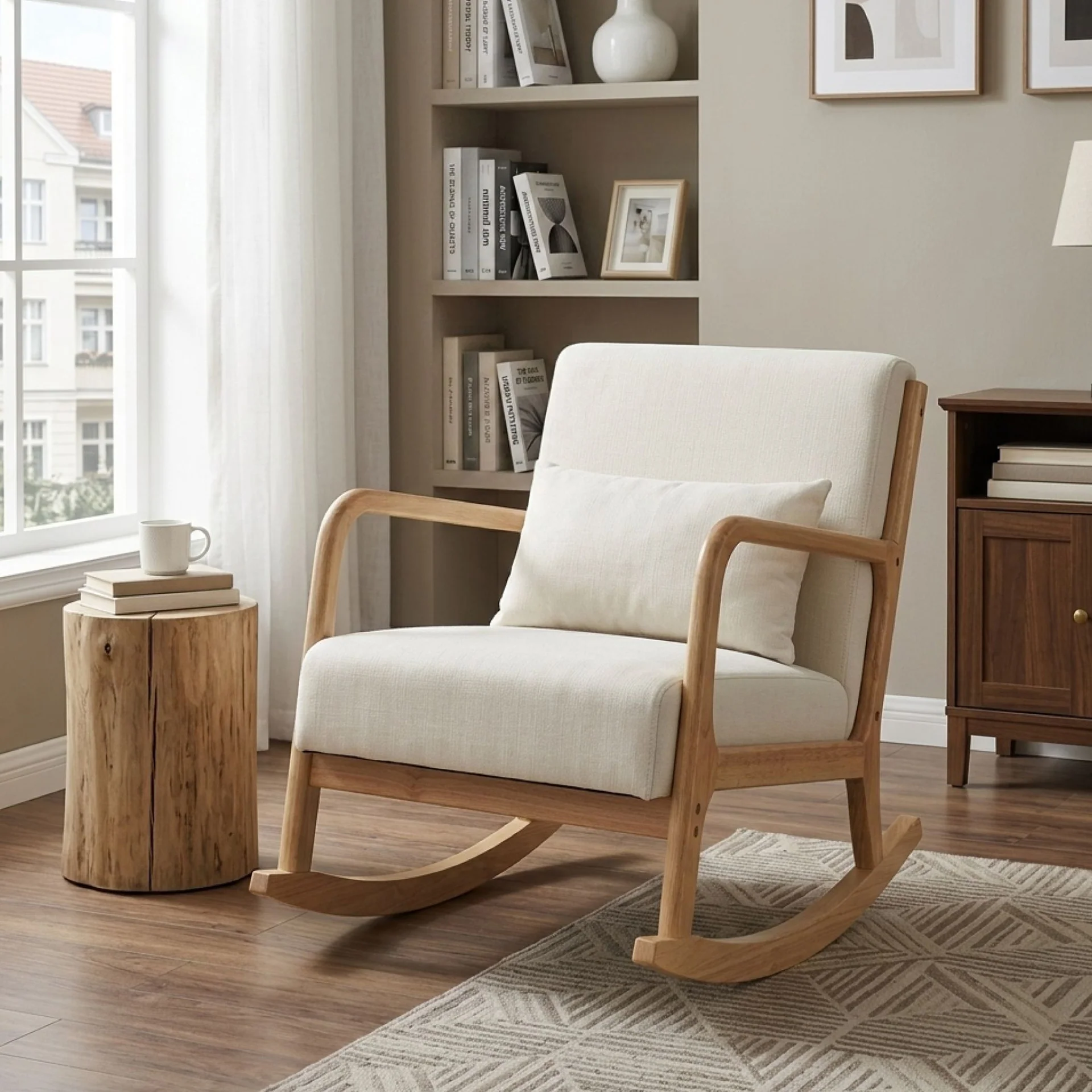 Taru Velvet Rocking Armchair - Beige - Image 3
