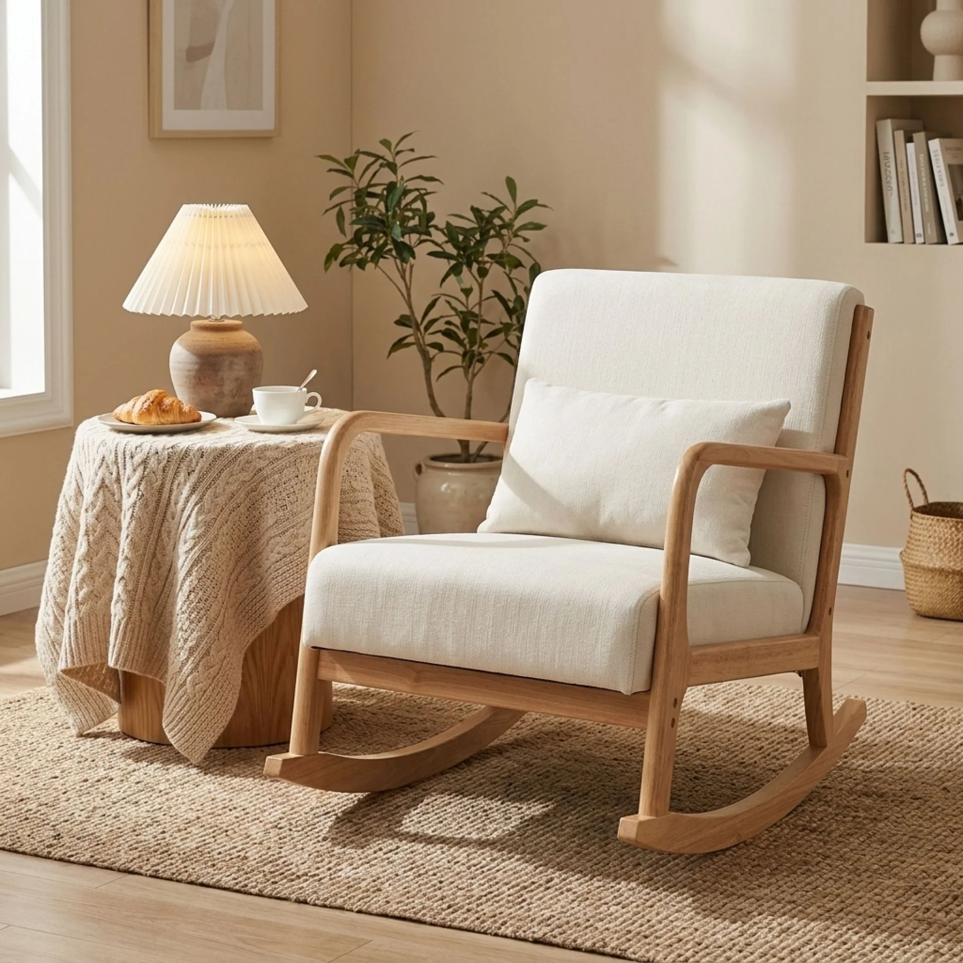 Taru Velvet Rocking Armchair - Beige - Image 4