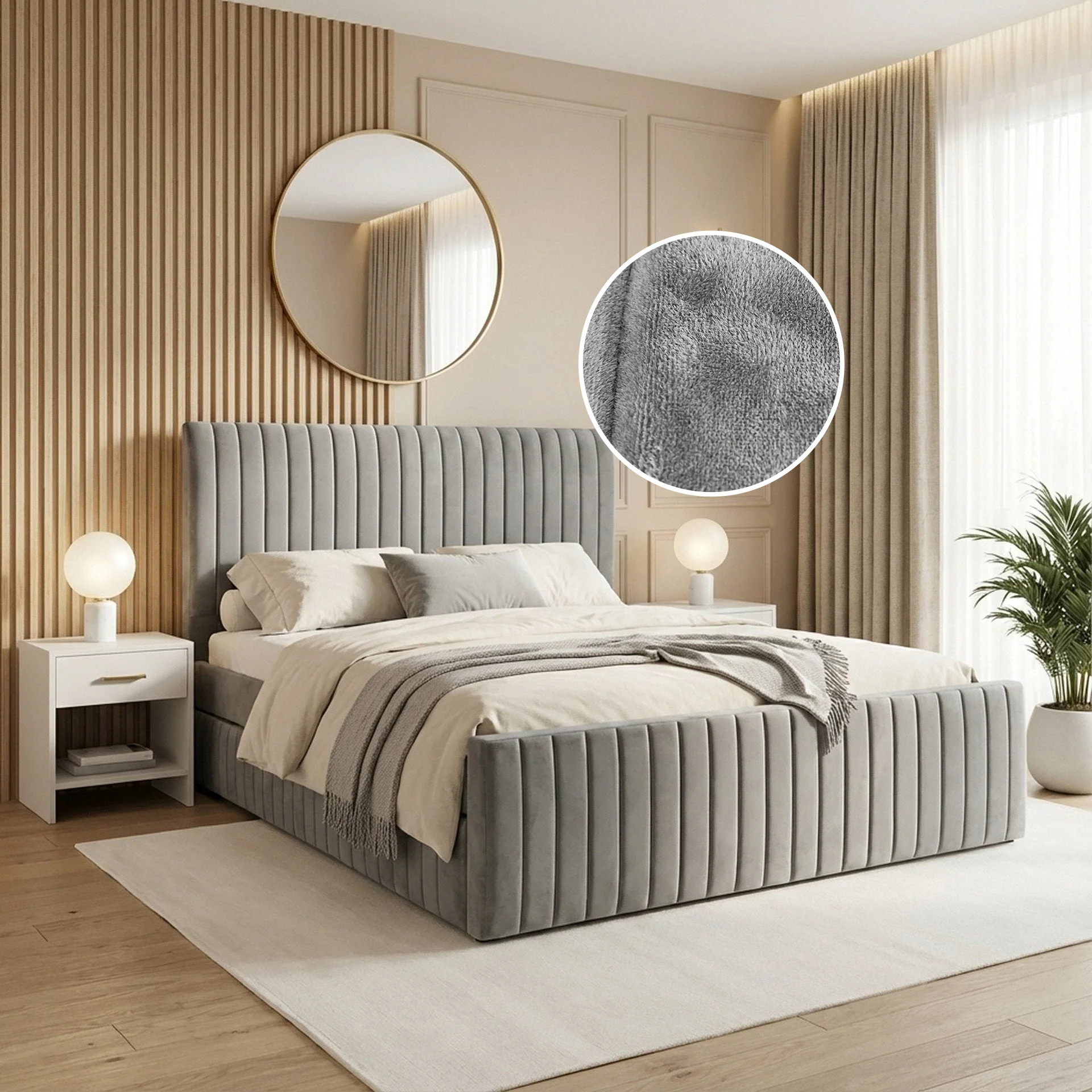 Tasman Velvet Queen with Single Trundle Bed Frame - Grey - Image 7