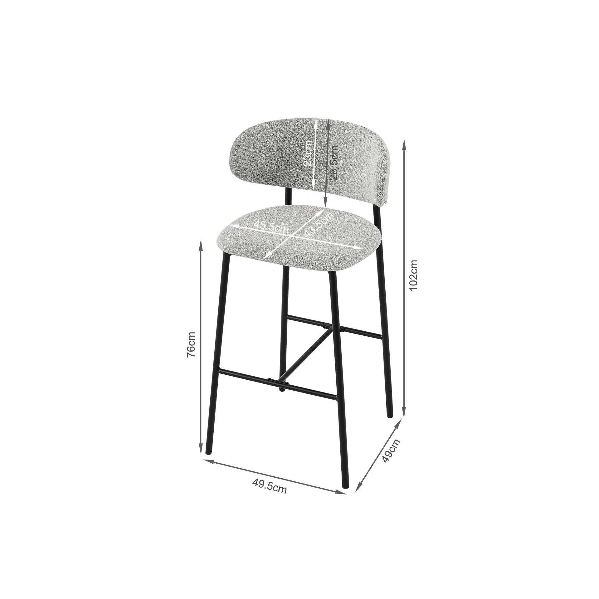 Tate Fabric Bar Stool - Set of 2 - Light Grey - Image 8