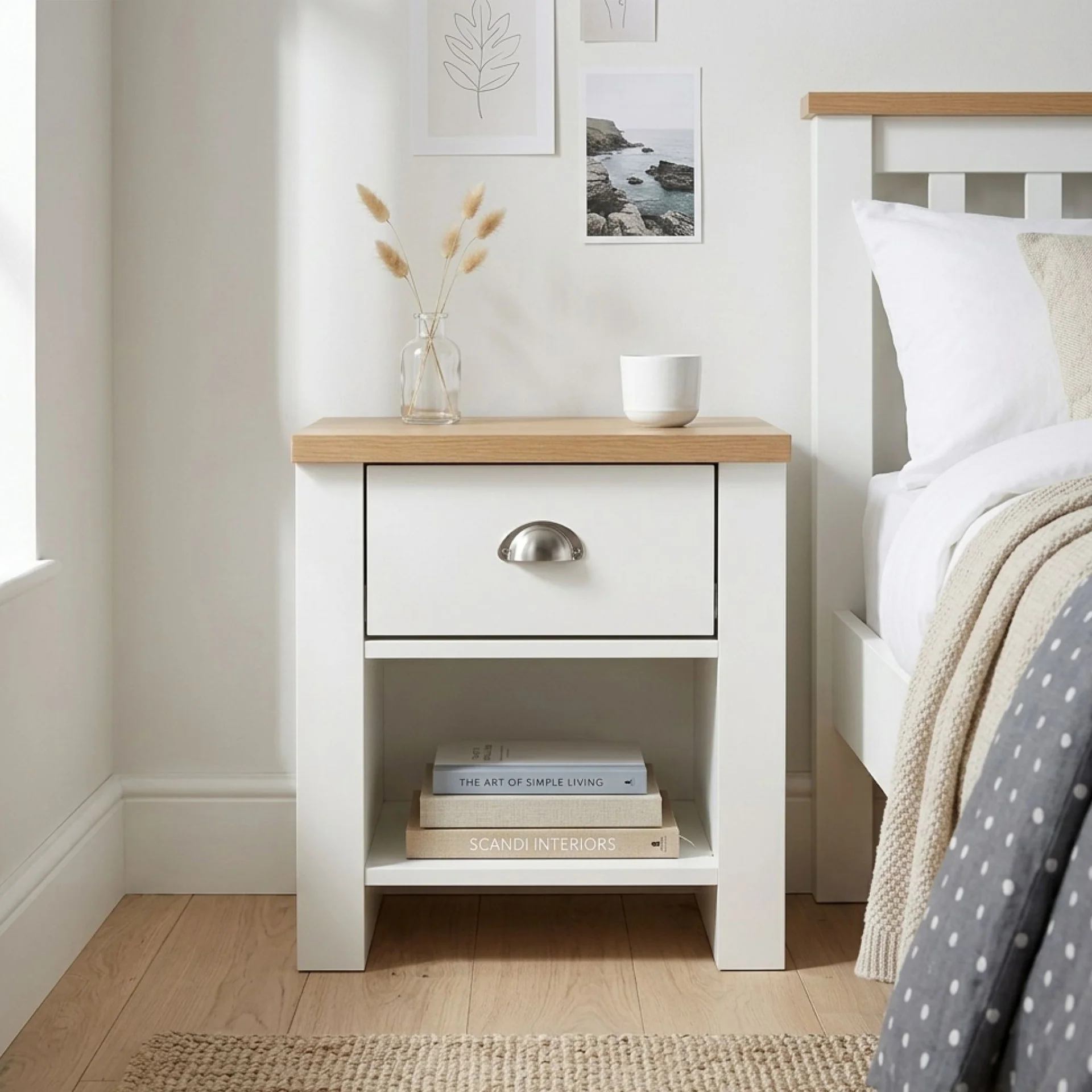 Tegan Bedside Table - Light Teak + White - Image 5