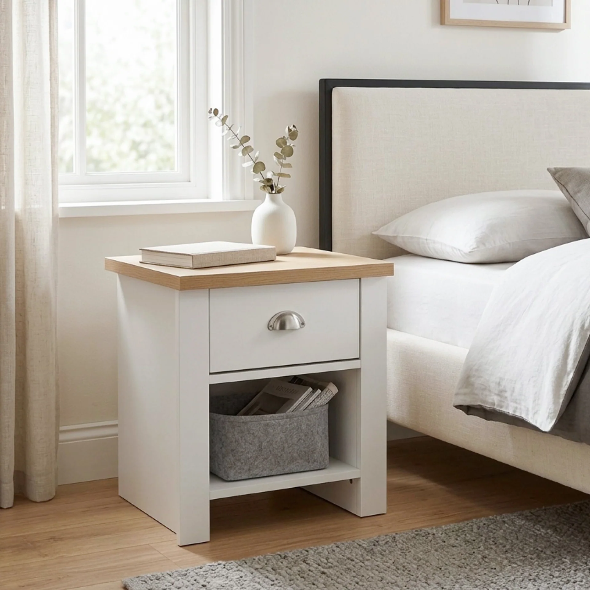 Tegan Bedside Table - Light Teak + White - Image 6