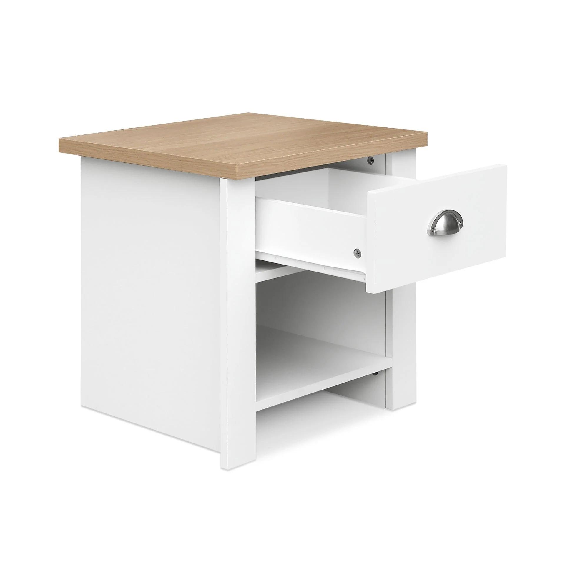 Tegan Bedside Table - Light Teak + White - Image 9