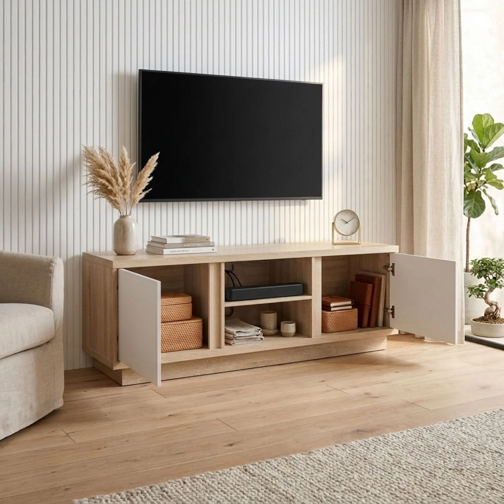 Thames 1.5m Entertainment Unit - Oak + White - Image 2