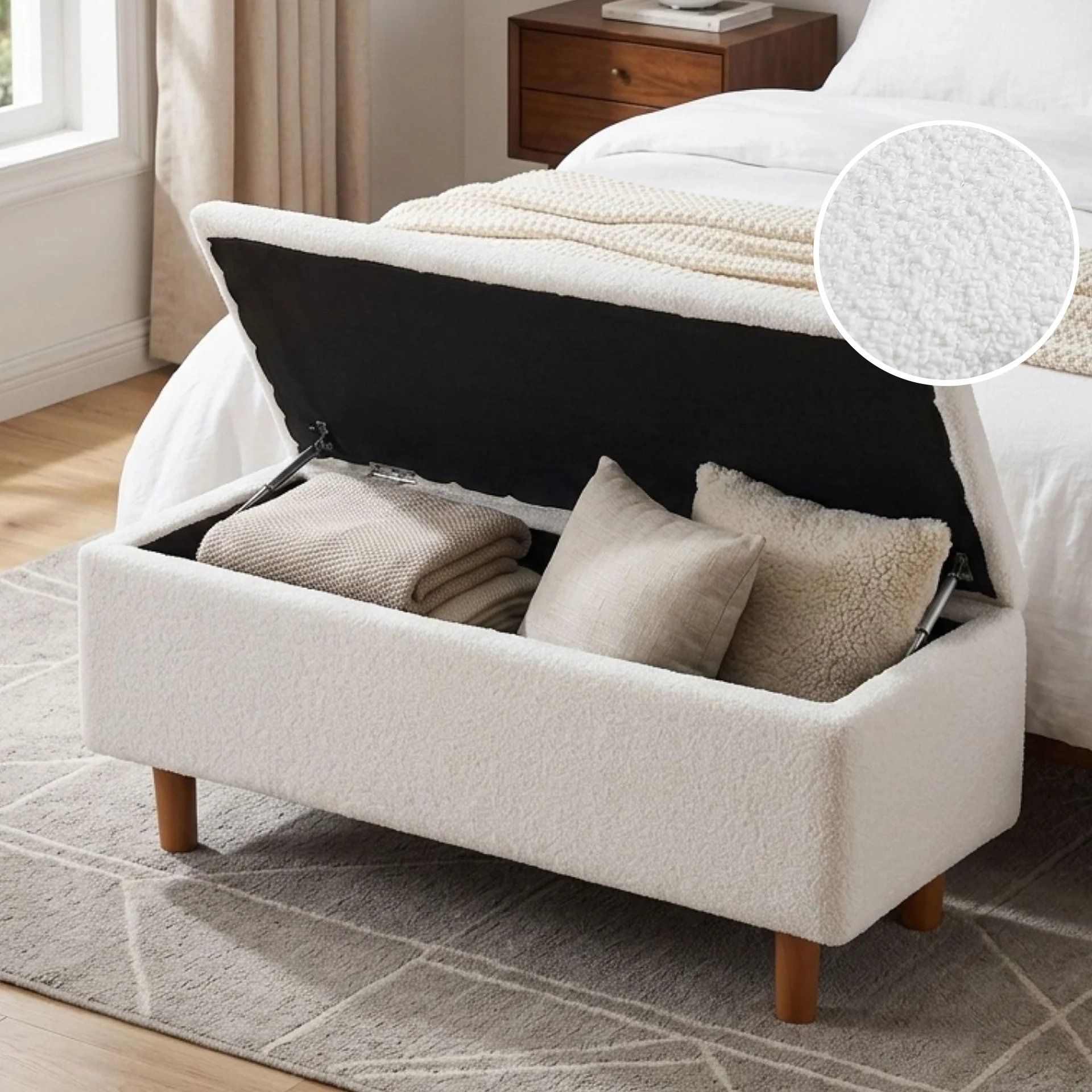 Theodore Boucle Storage Ottoman Bench - White - Image 2