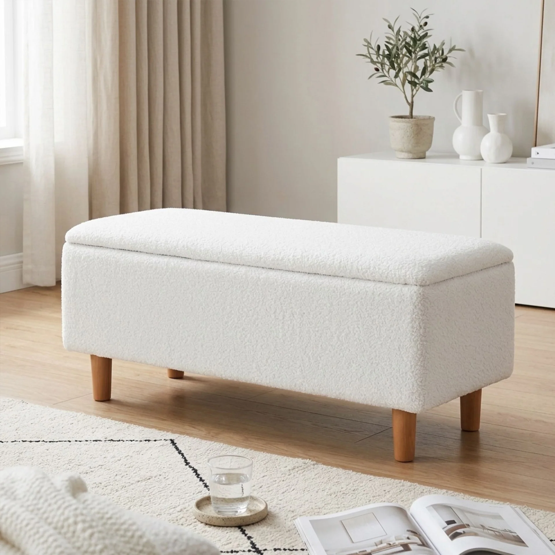 Theodore Boucle Storage Ottoman Bench - White - Image 4