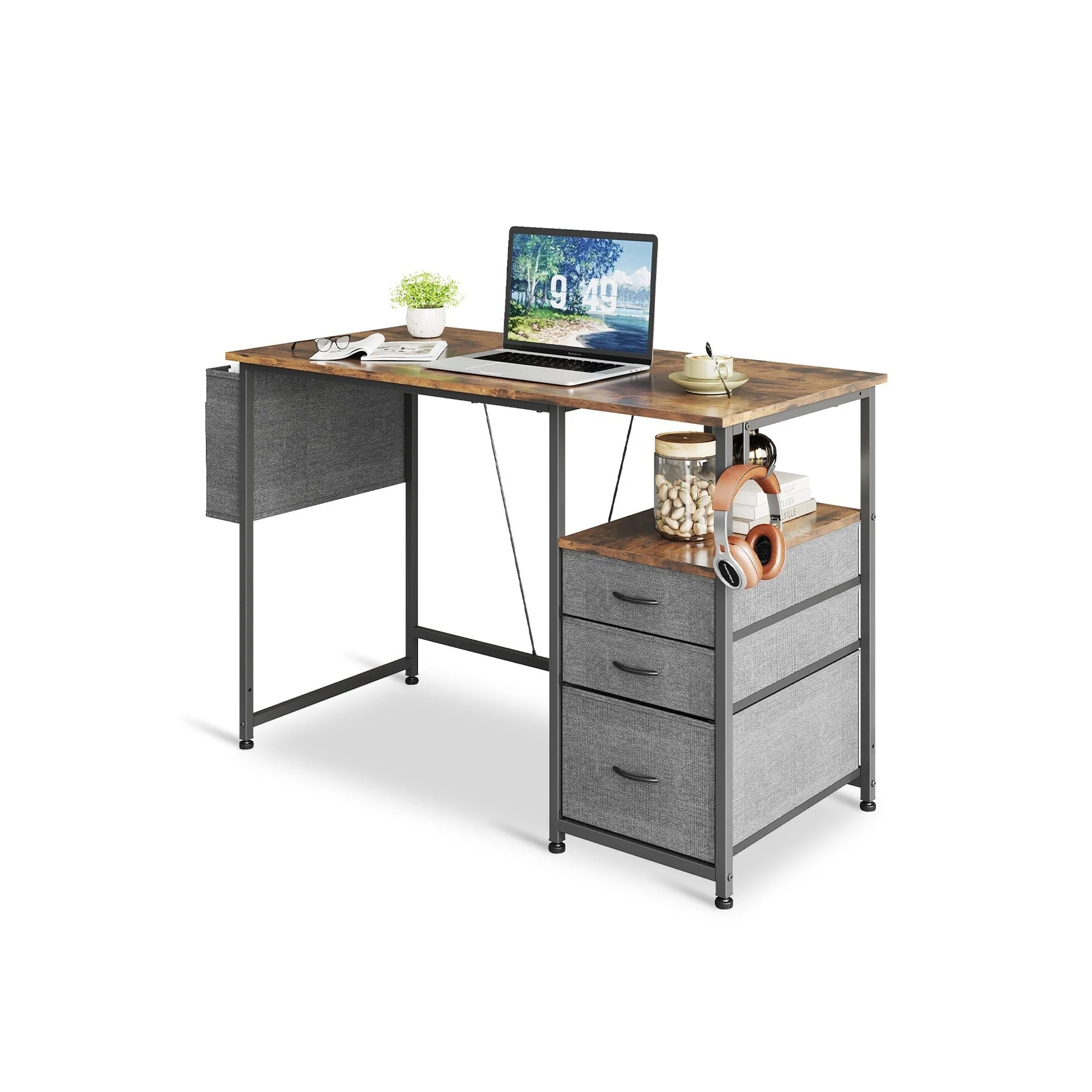 Thiago 100cm Computer Desk with 3 Drawers - Rustic Brown - Image 4