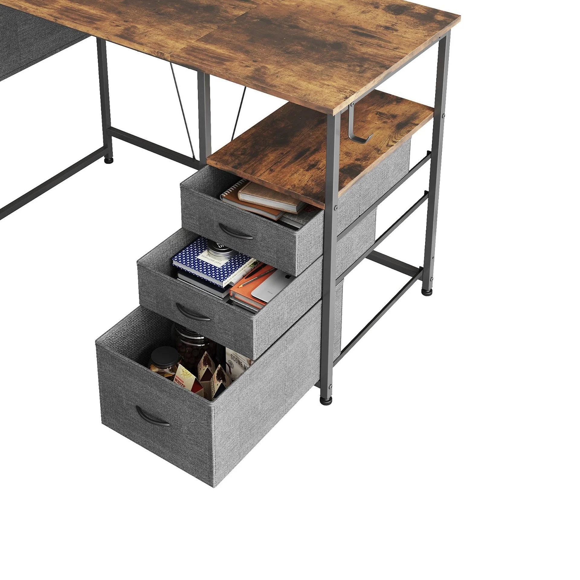 Thiago 100cm Computer Desk with 3 Drawers - Rustic Brown - Image 5