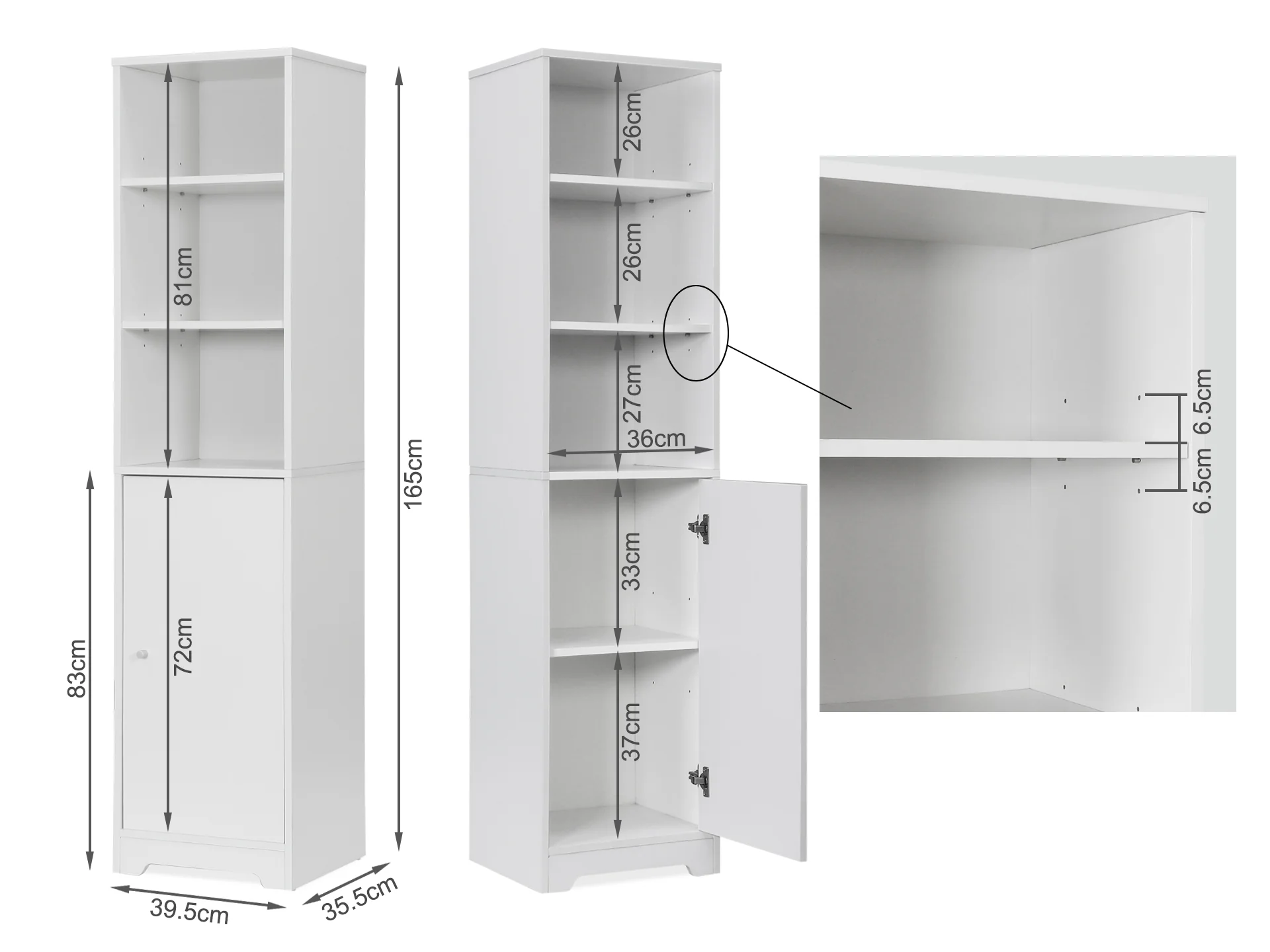 Toba Bathroom Tower Cabinet Storage - White - Image 7