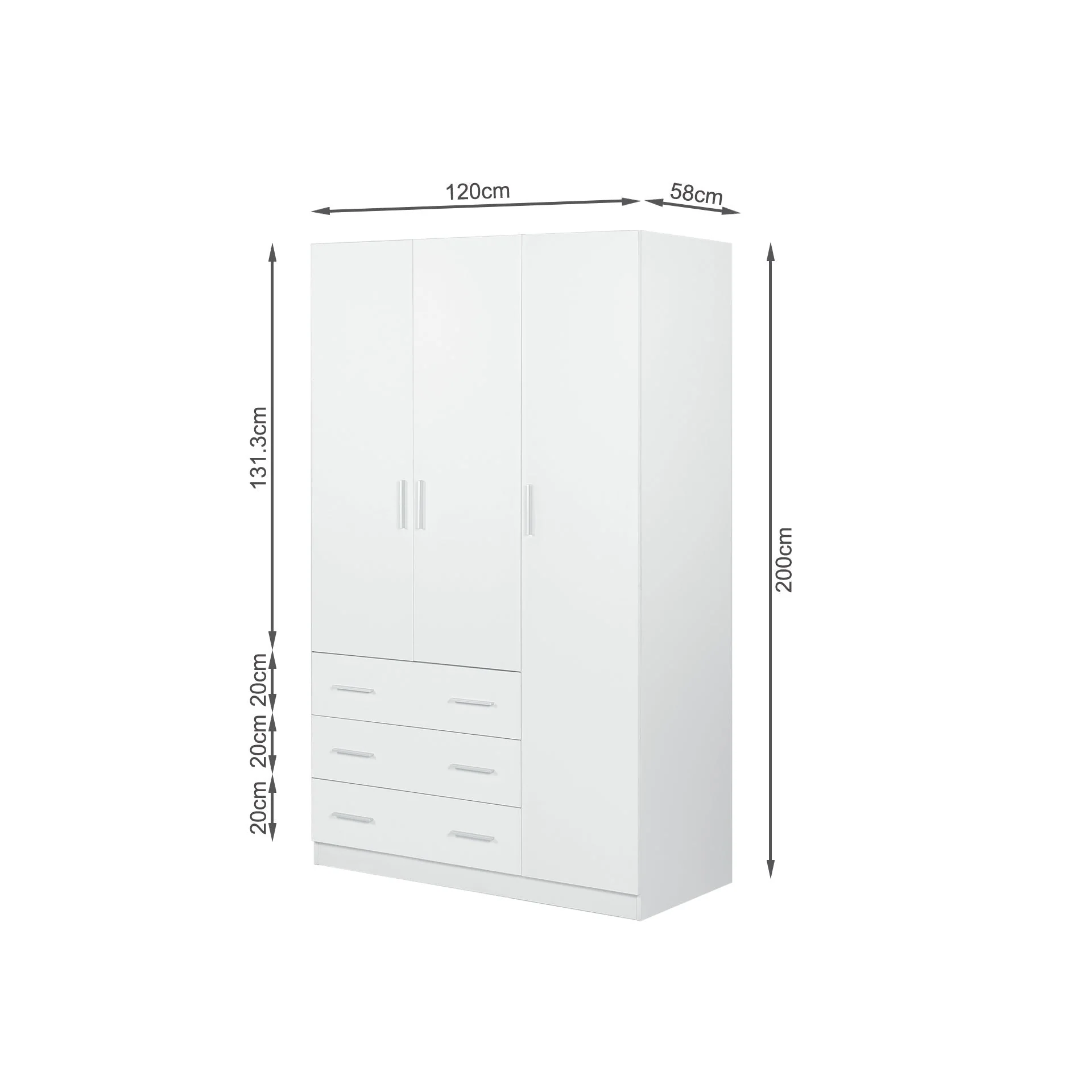 Tongass 3 Door Wardrobe with 3 Drawers - White - Image 14