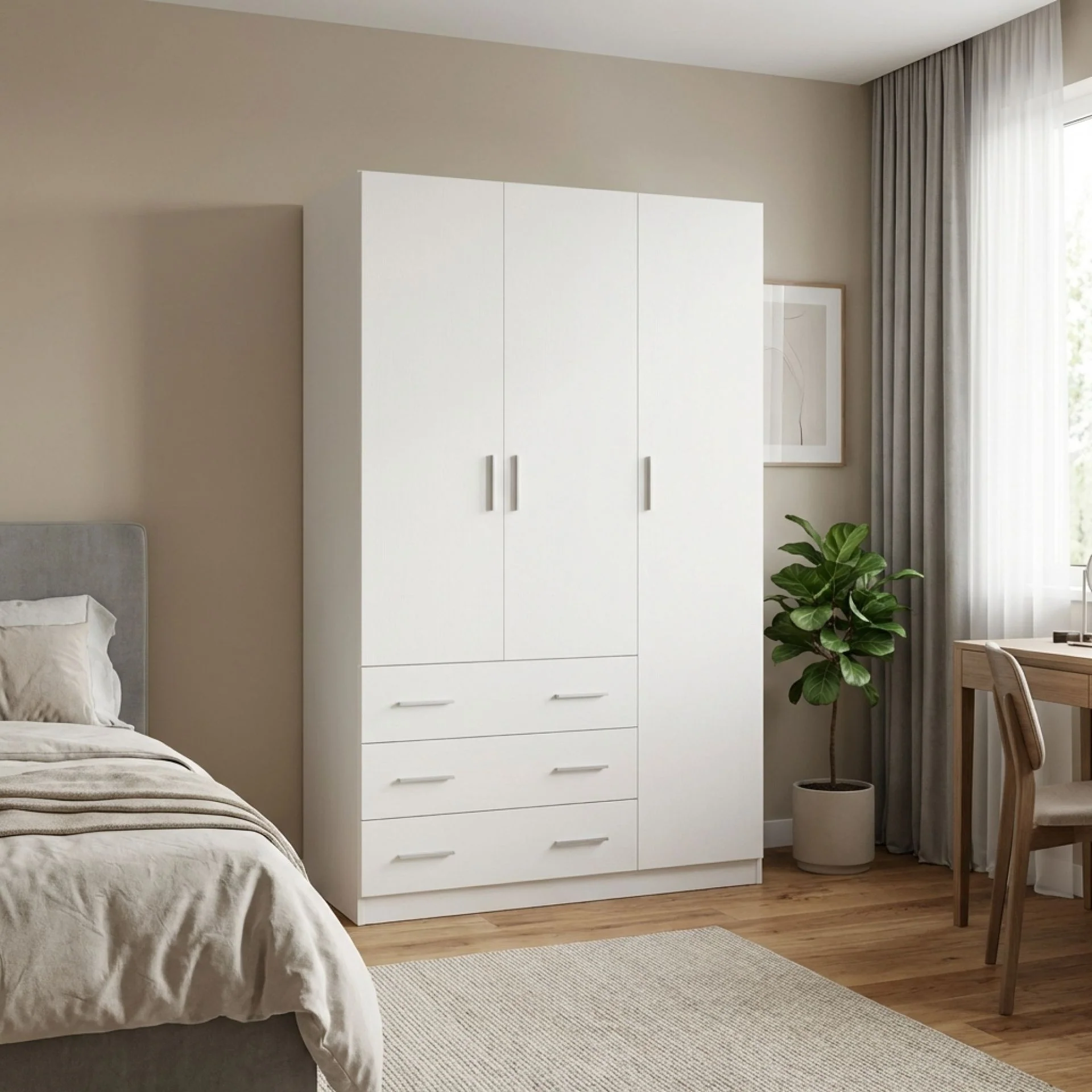Tongass 3 Door Wardrobe with 3 Drawers - White - Image 5