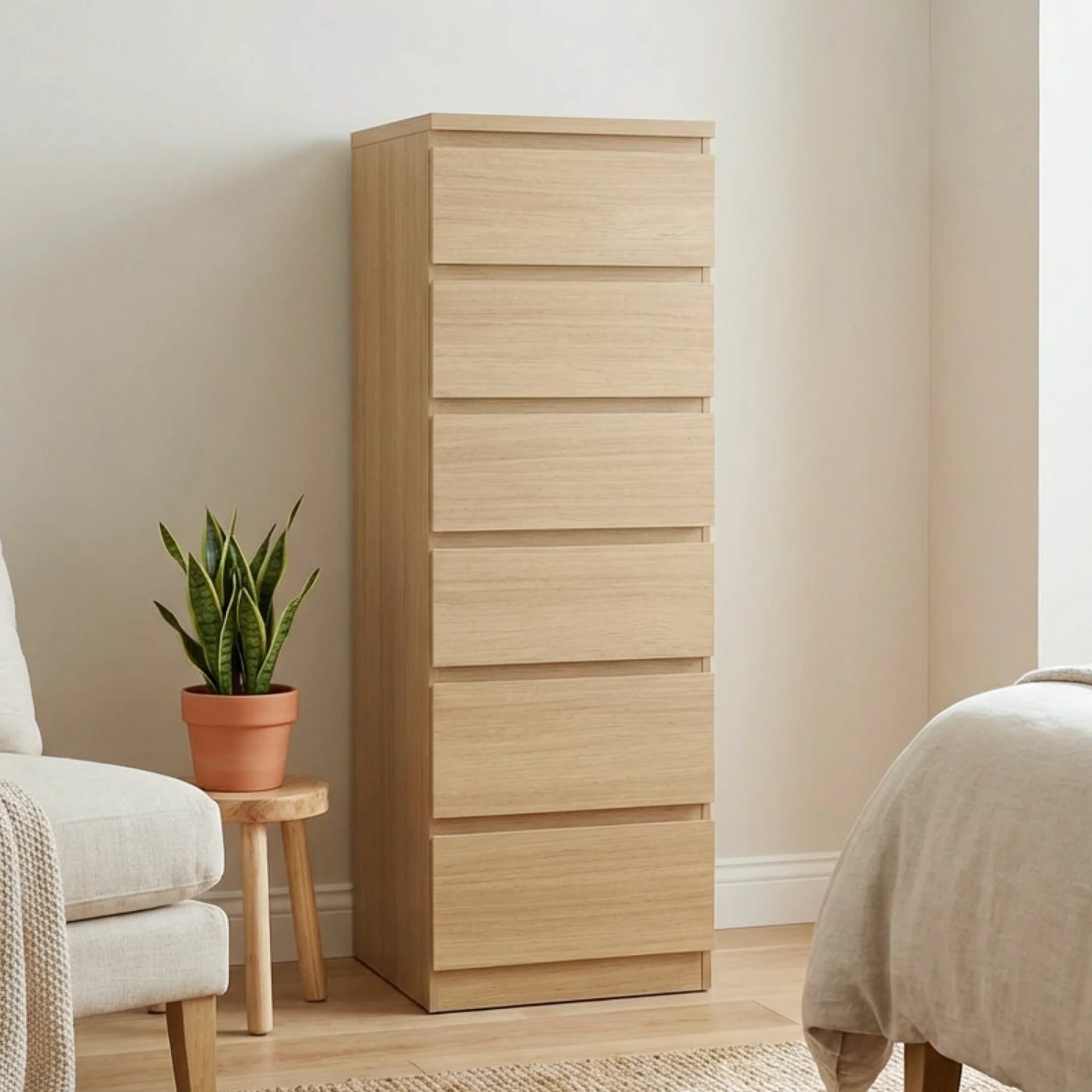 Tongass 6 Drawer Slim Tallboy - Oak - Image 5