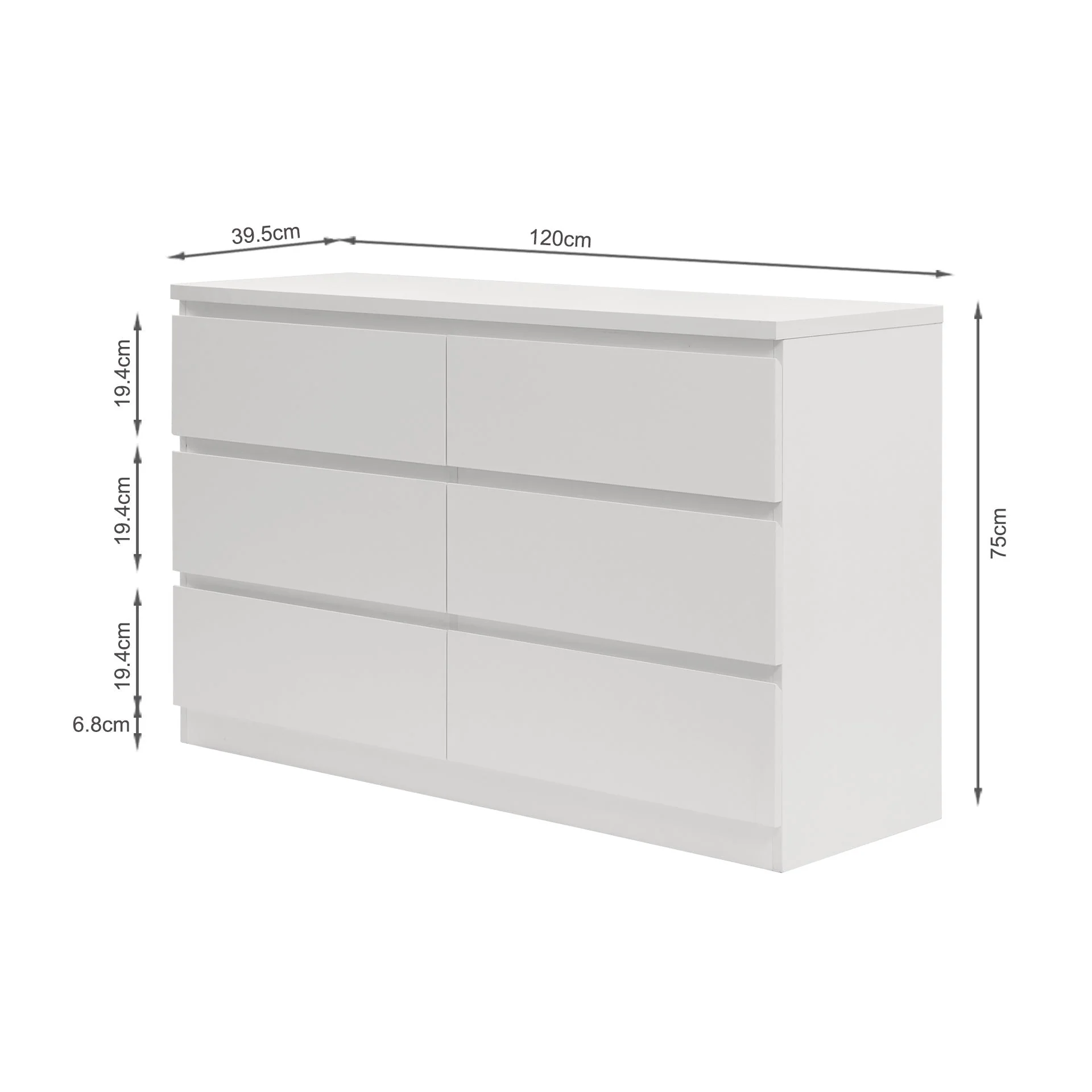 Tongass Wooden Low Boy 6 Drawers - White - Image 11