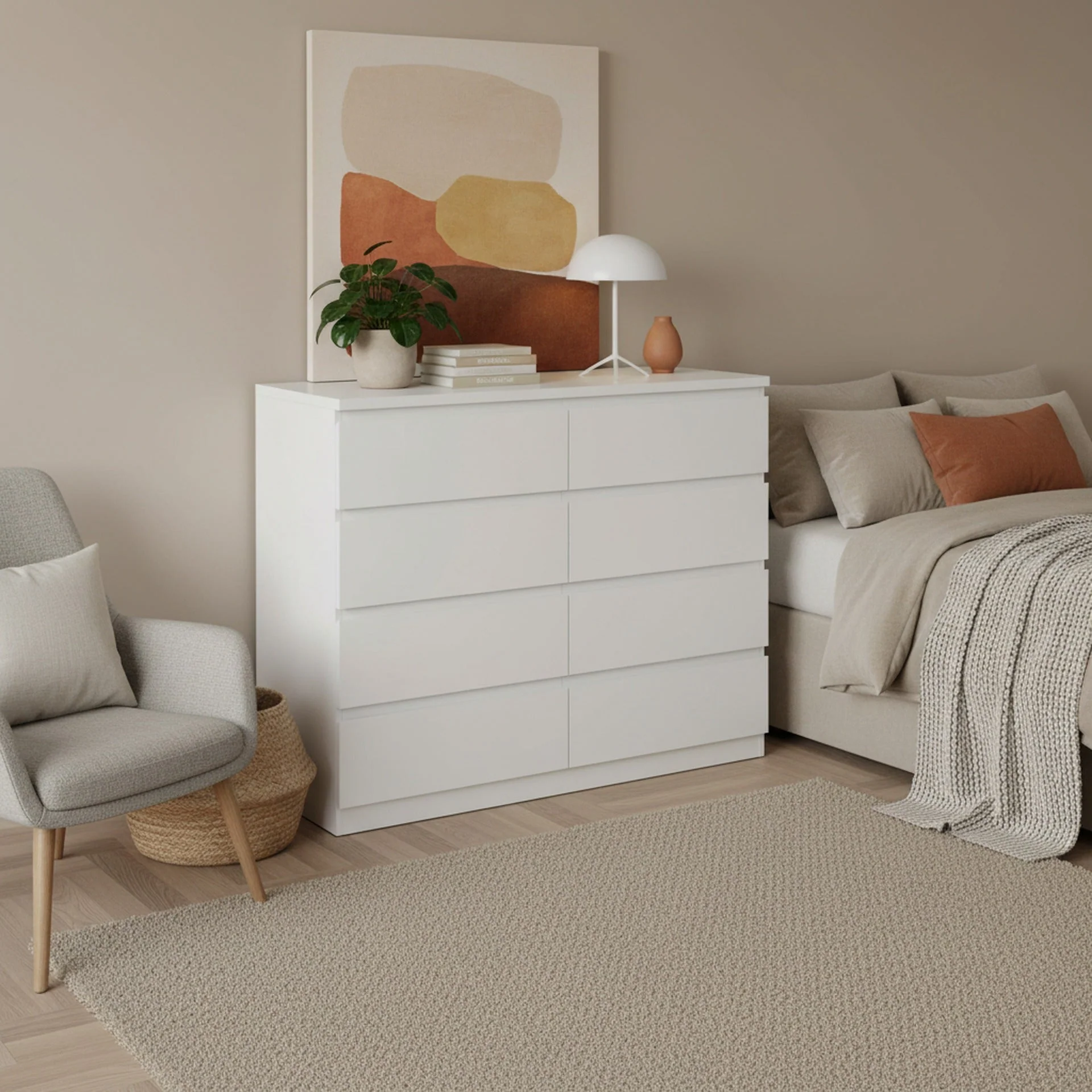 Tongass Wooden Low Boy 8 Drawers - White - Image 7