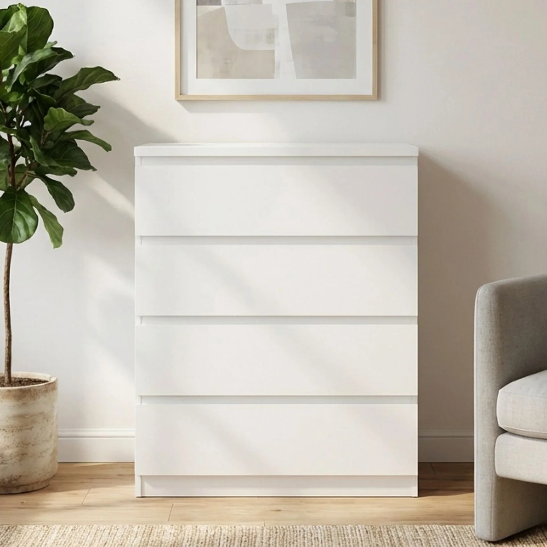Tongass Wooden Tallboy 4 Drawers - White