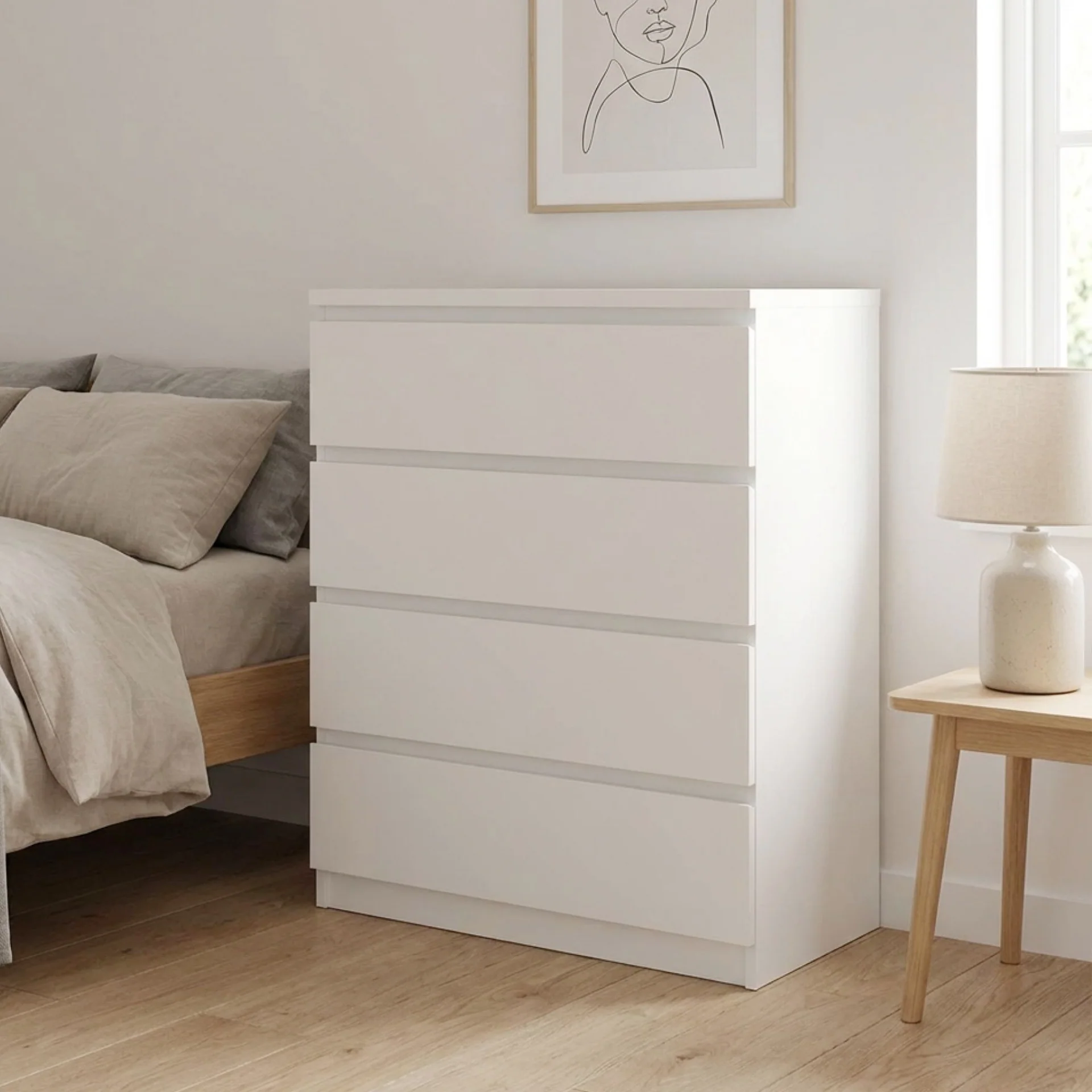 Tongass Wooden Tallboy 4 Drawers - White - Image 3