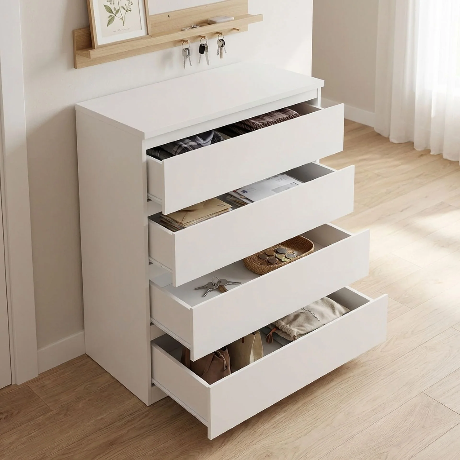 Tongass Wooden Tallboy 4 Drawers - White - Image 5