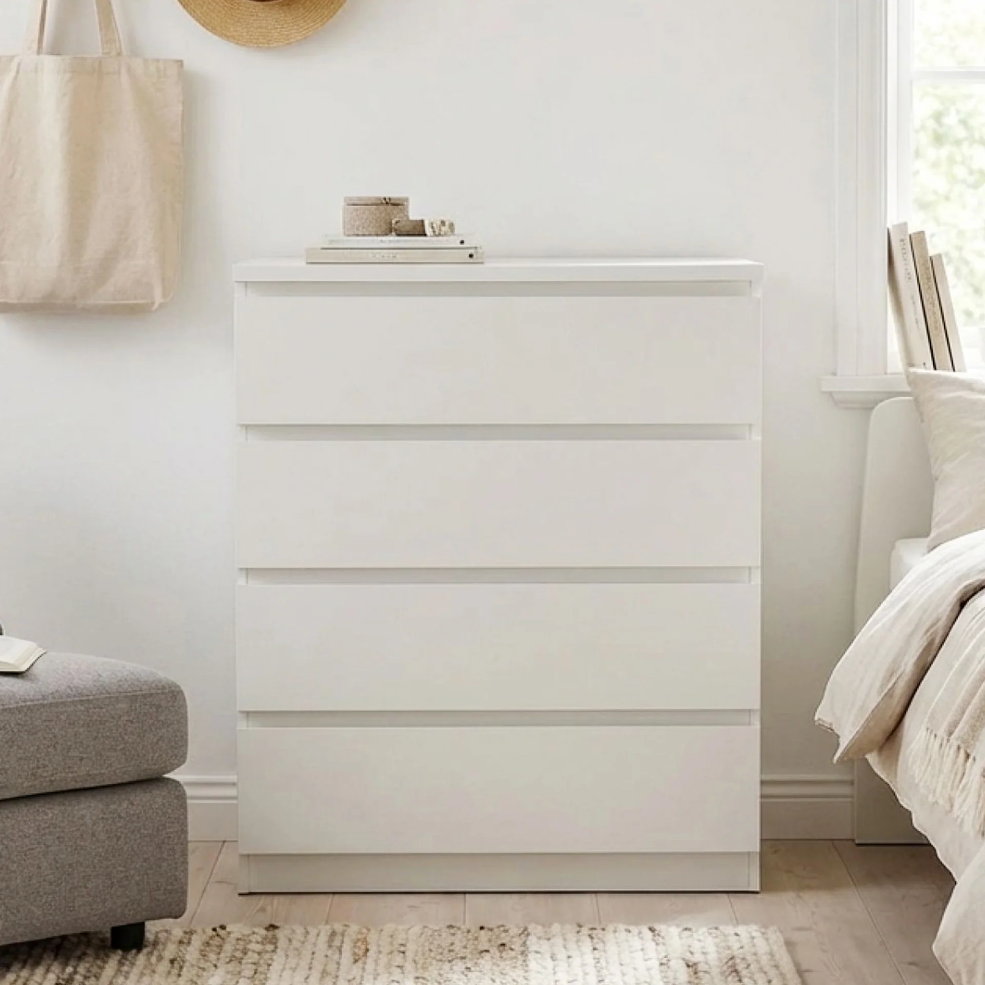 Tongass Wooden Tallboy 4 Drawers - White - Image 6