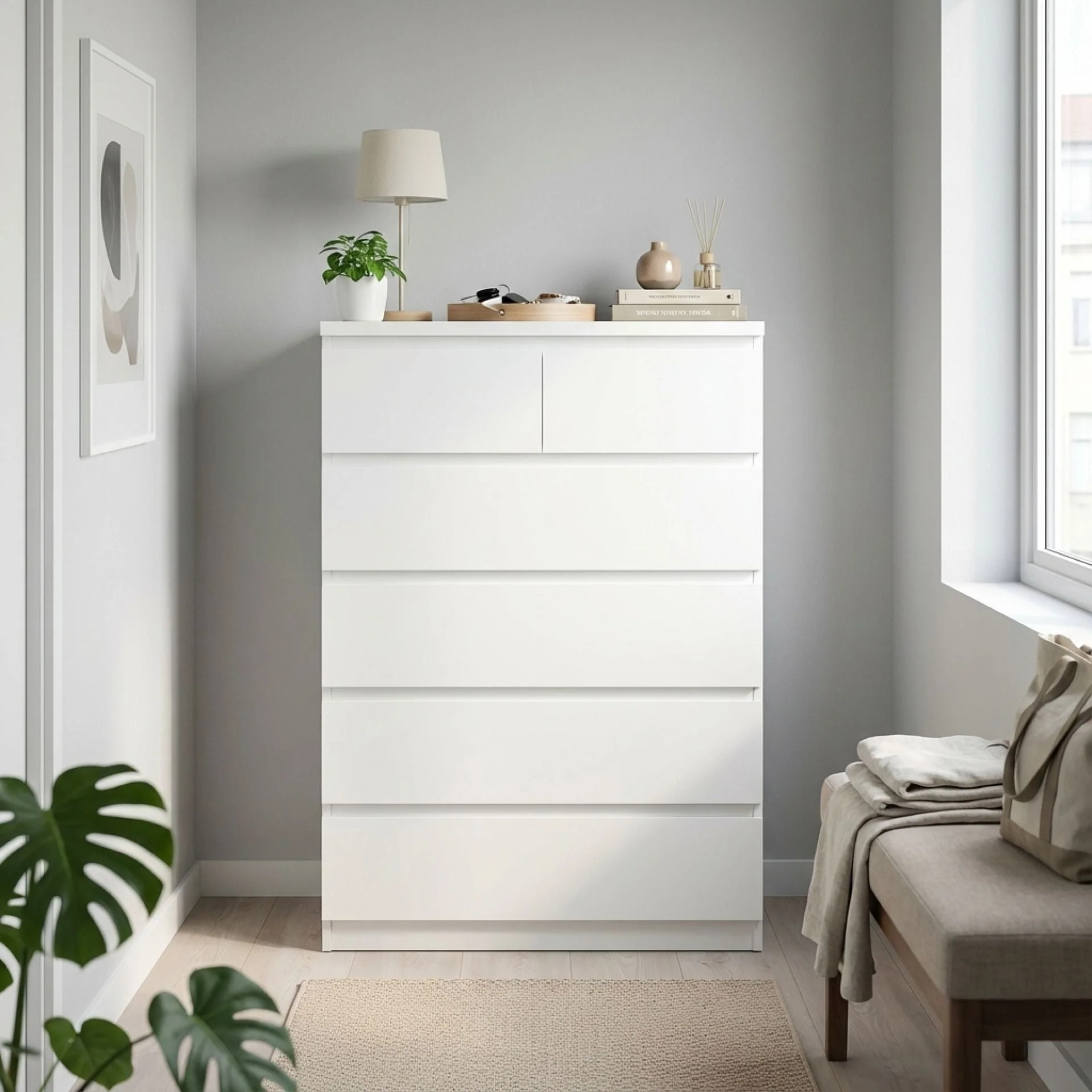 Tongass Wooden Tallboy 6 Drawers - White