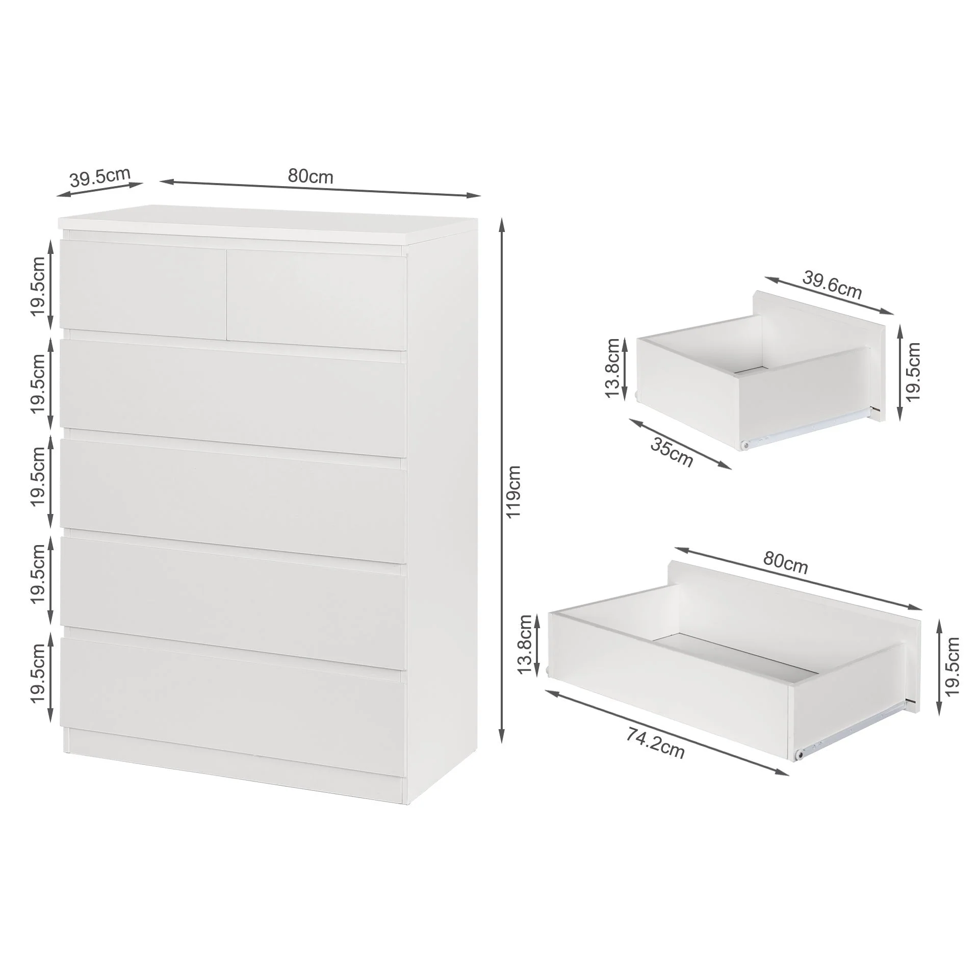 Tongass Wooden Tallboy 6 Drawers - White - Image 11