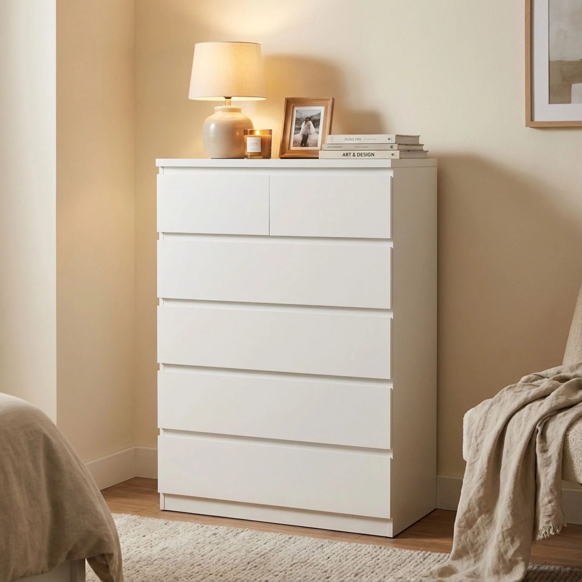 Tongass Wooden Tallboy 6 Drawers - White - Image 2