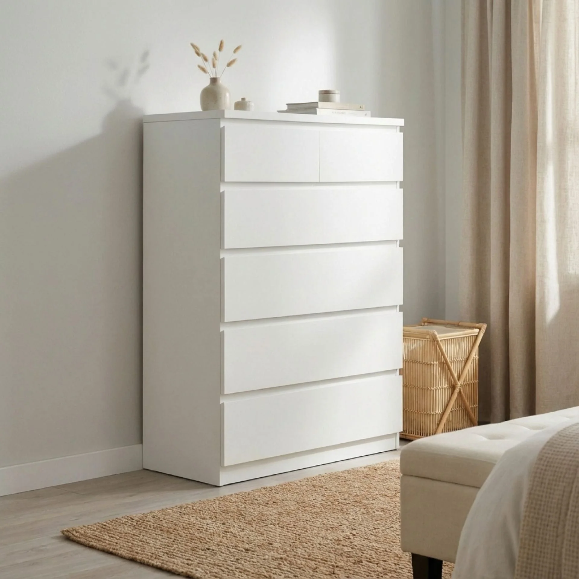 Tongass Wooden Tallboy 6 Drawers - White - Image 3