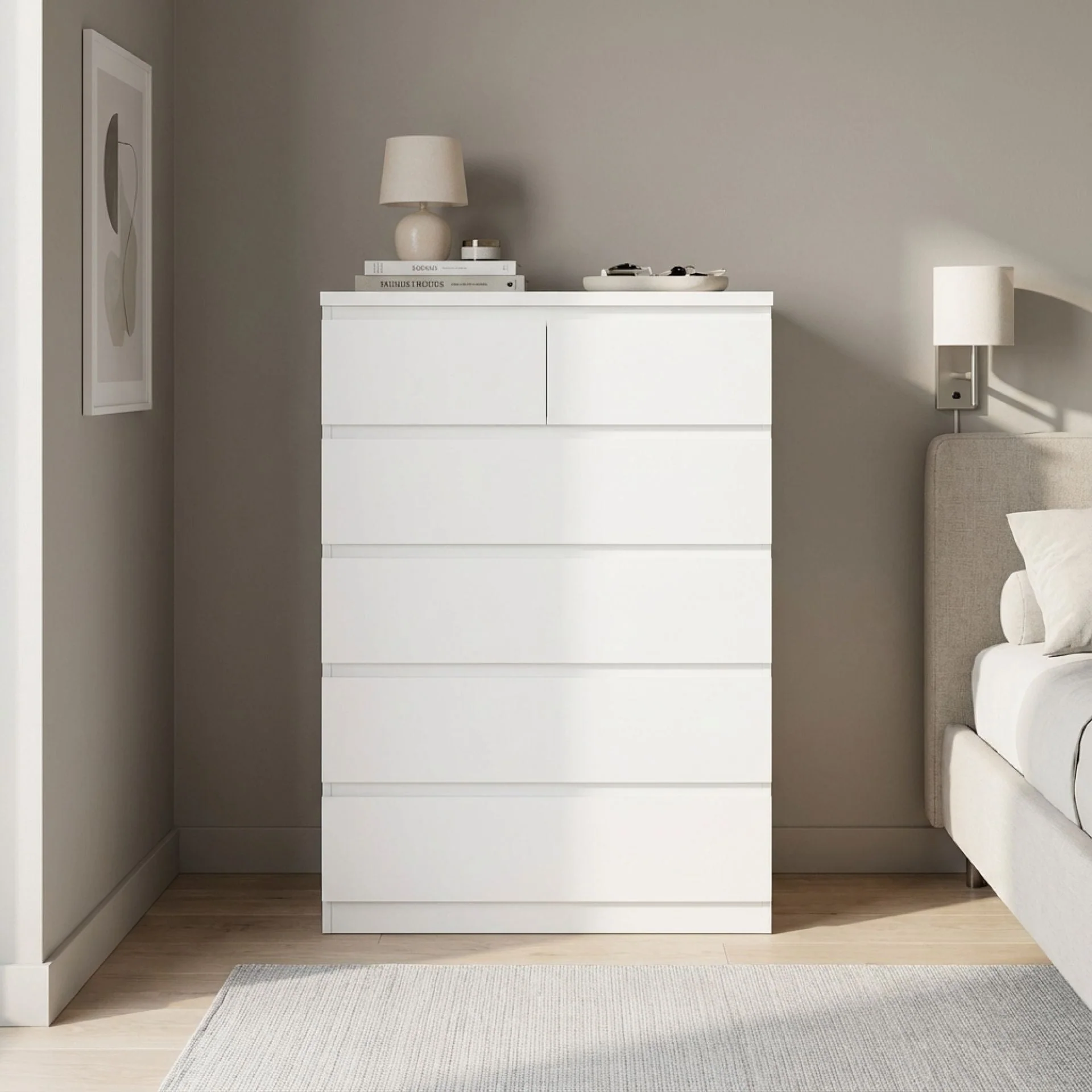Tongass Wooden Tallboy 6 Drawers - White - Image 4