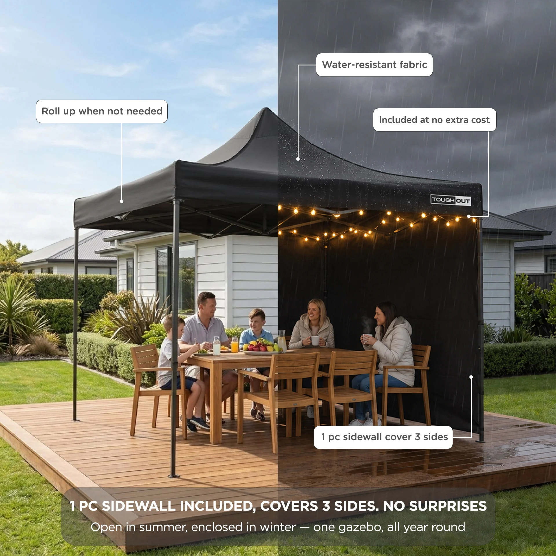 Toughout Breeze Gazebo with 3 Side Walls 3x3m - Black - Image 3