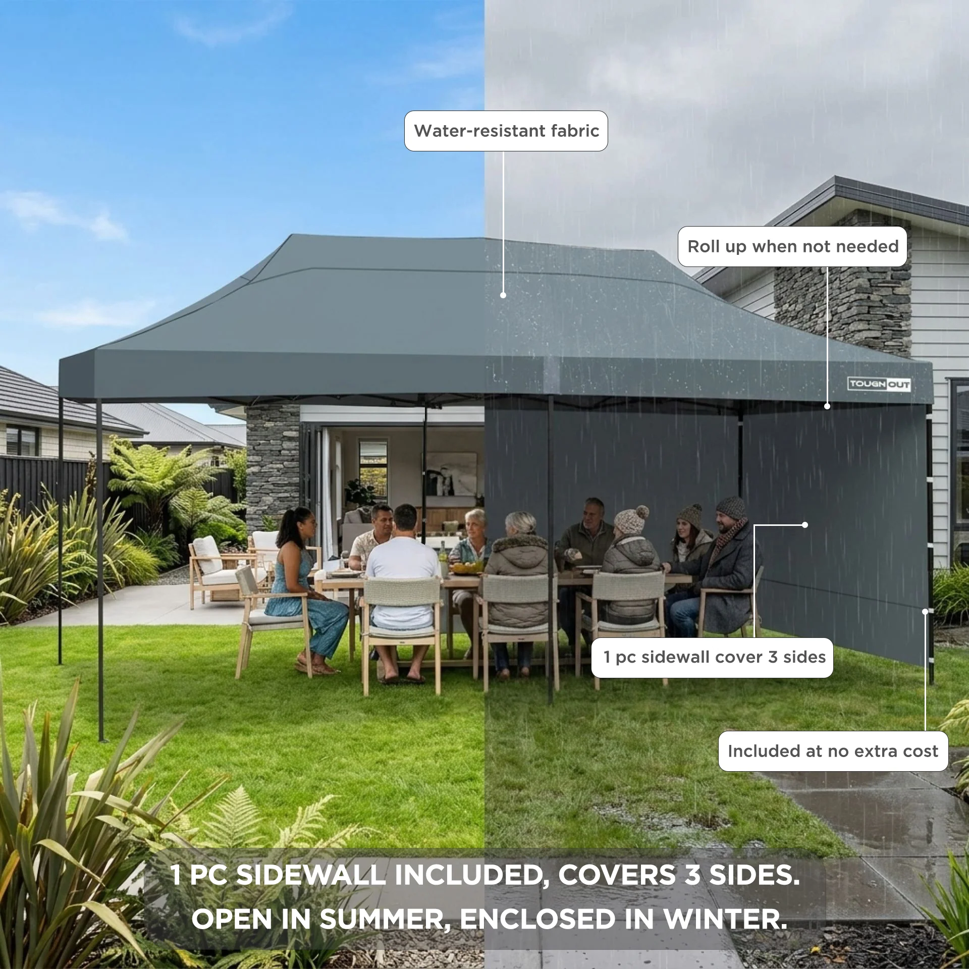 Toughout Breeze Gazebo with 3 Side Walls 3x6m - Grey - Image 3