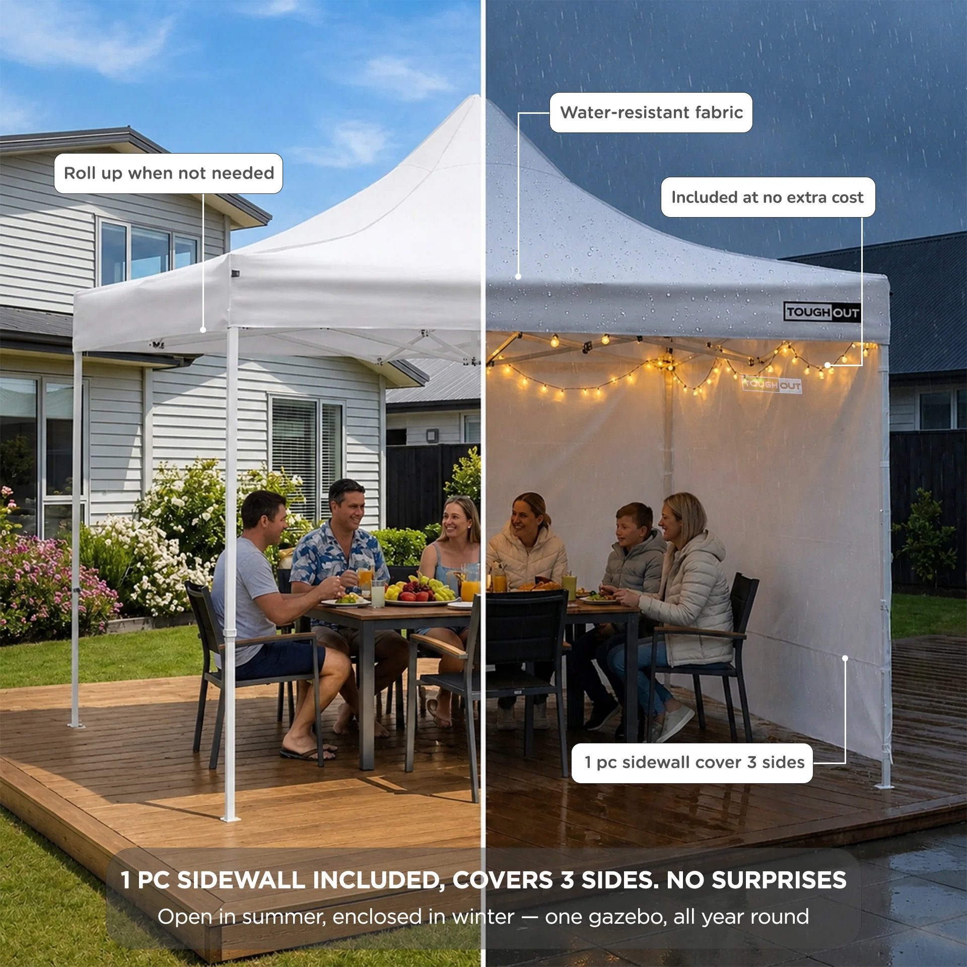 Toughout Breeze Gazebo with 3 Side Walls 3x3m - White - Image 3