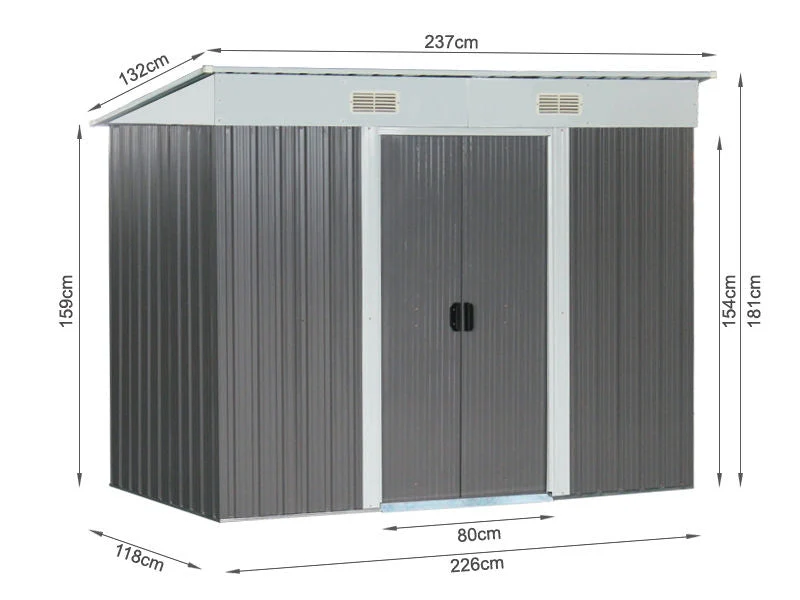ToughOut Garden Shed 4'x8' ft - 2.37 x 1.31 x 1.81M - GREY - Image 3