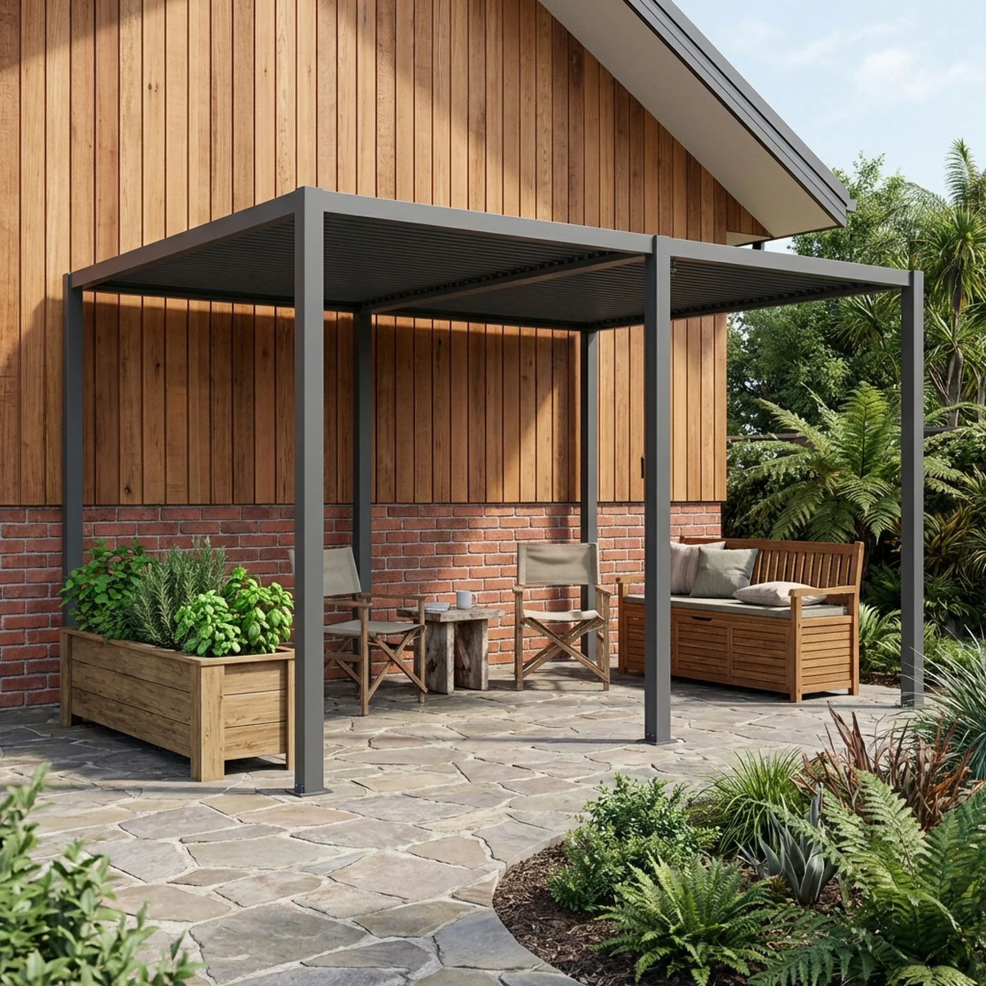 Toughout Manual Louvre Roof Aluminium Pergola 4m x 3m - Charcoal Grey - Image 2