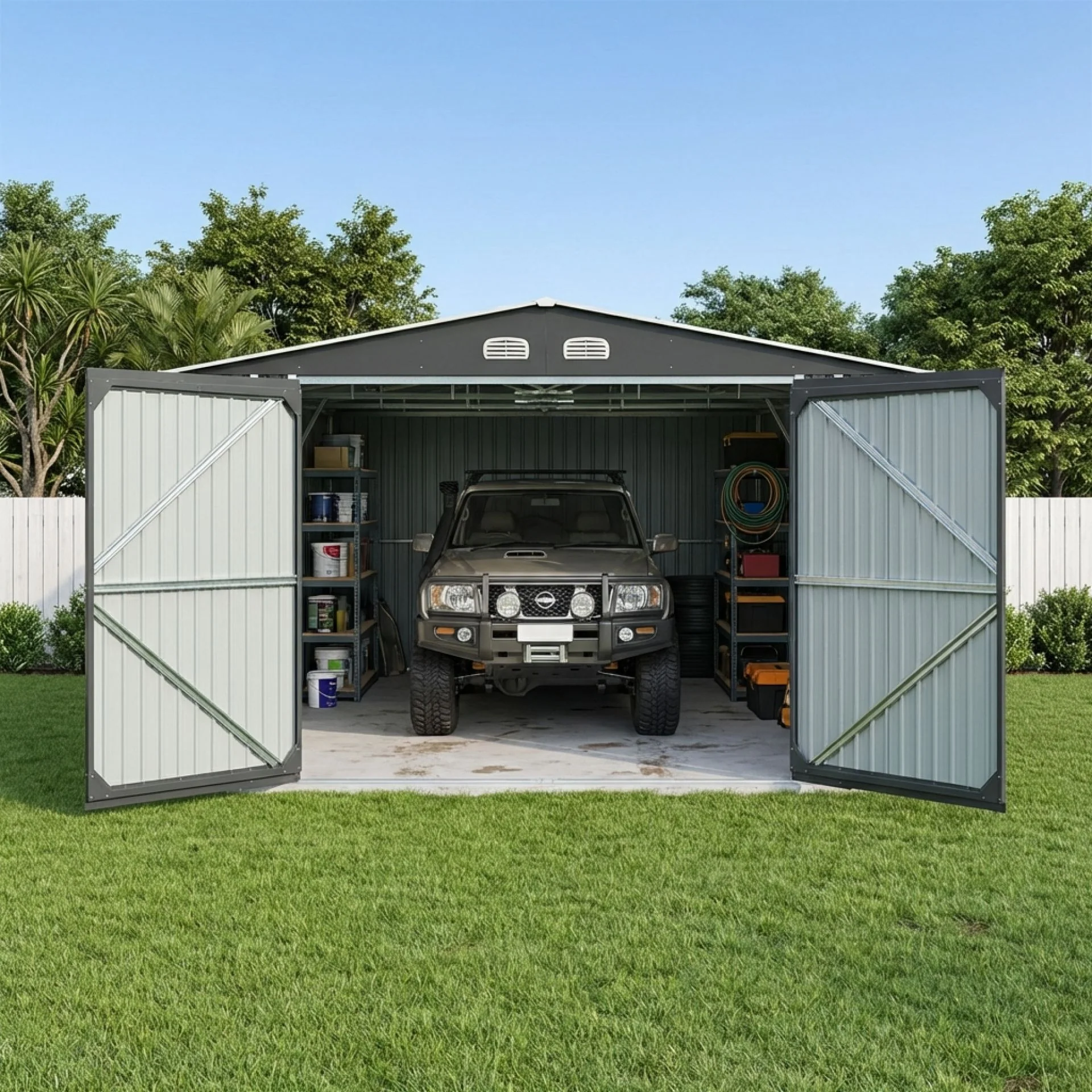 ToughOut Outdoor Garage 19'x12' ft - 6.02m x 3.86m x 2.37m - Charcoal - Image 5