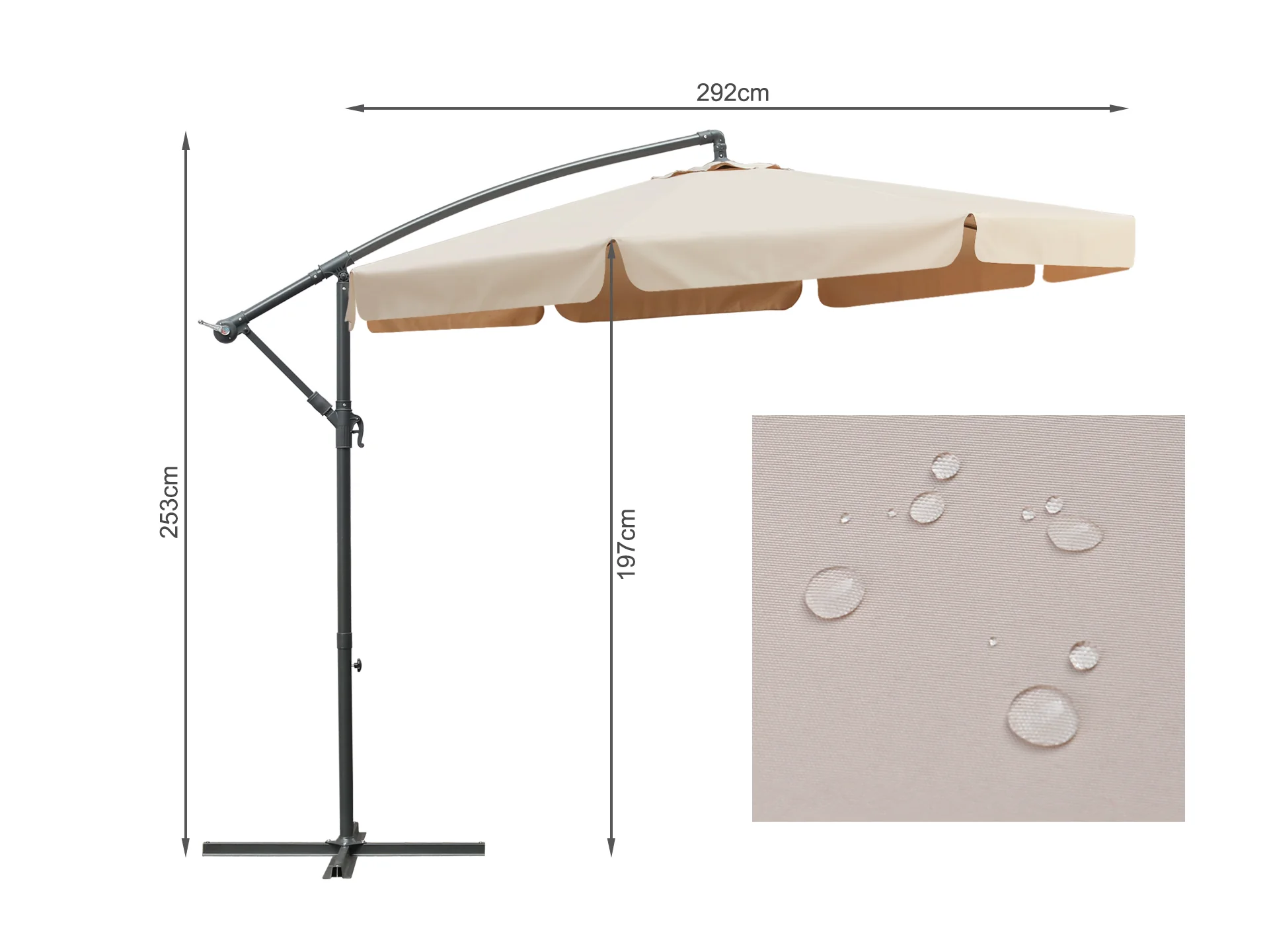 Toughout Puriri Outdoor Cantilever Umbrella 3m - Khaki - Image 7