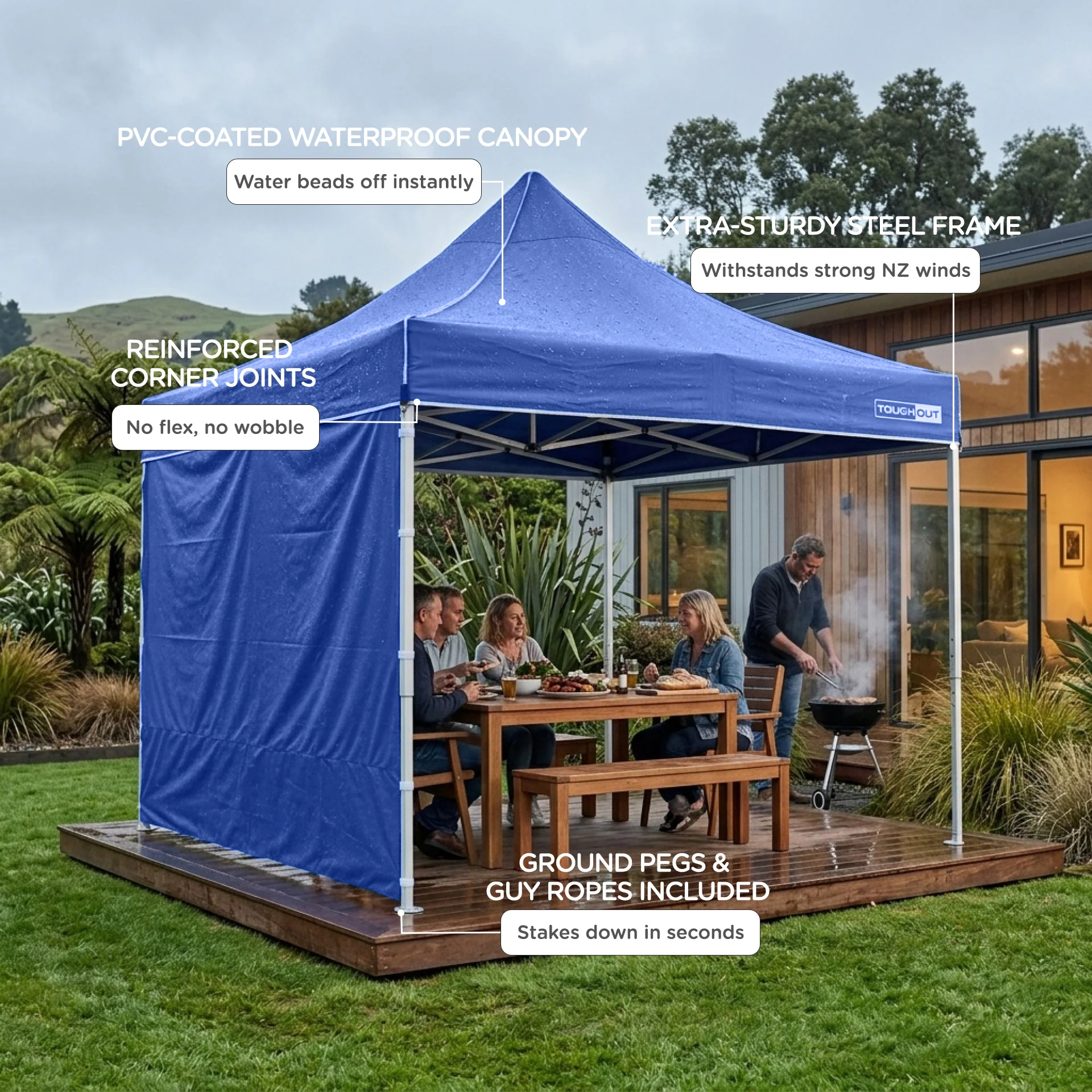 Toughout Thunderstorm Gazebo 3 x 3m - Blue - Image 3