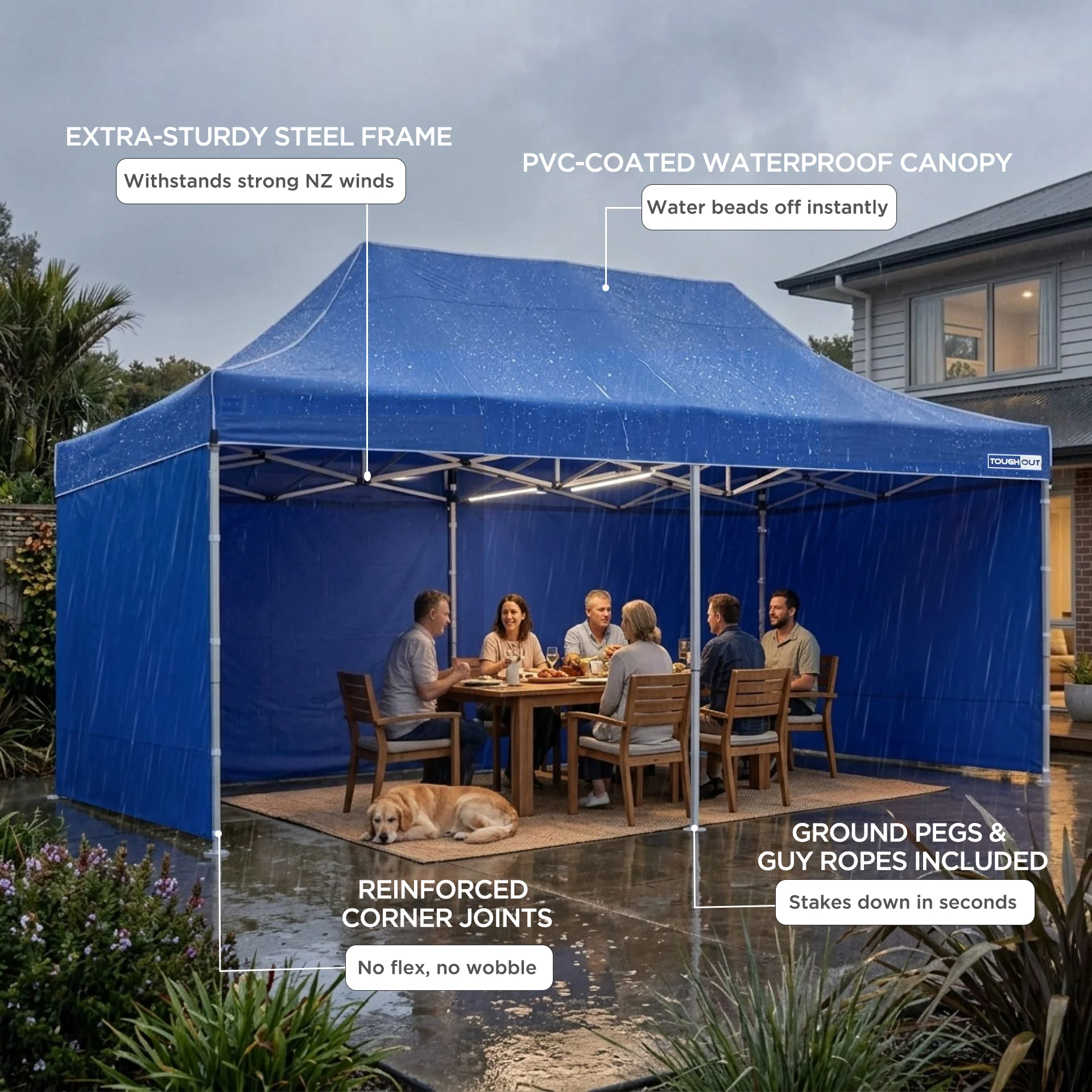 Toughout Thunderstorm Gazebo 3 x 6m - Blue - Image 4