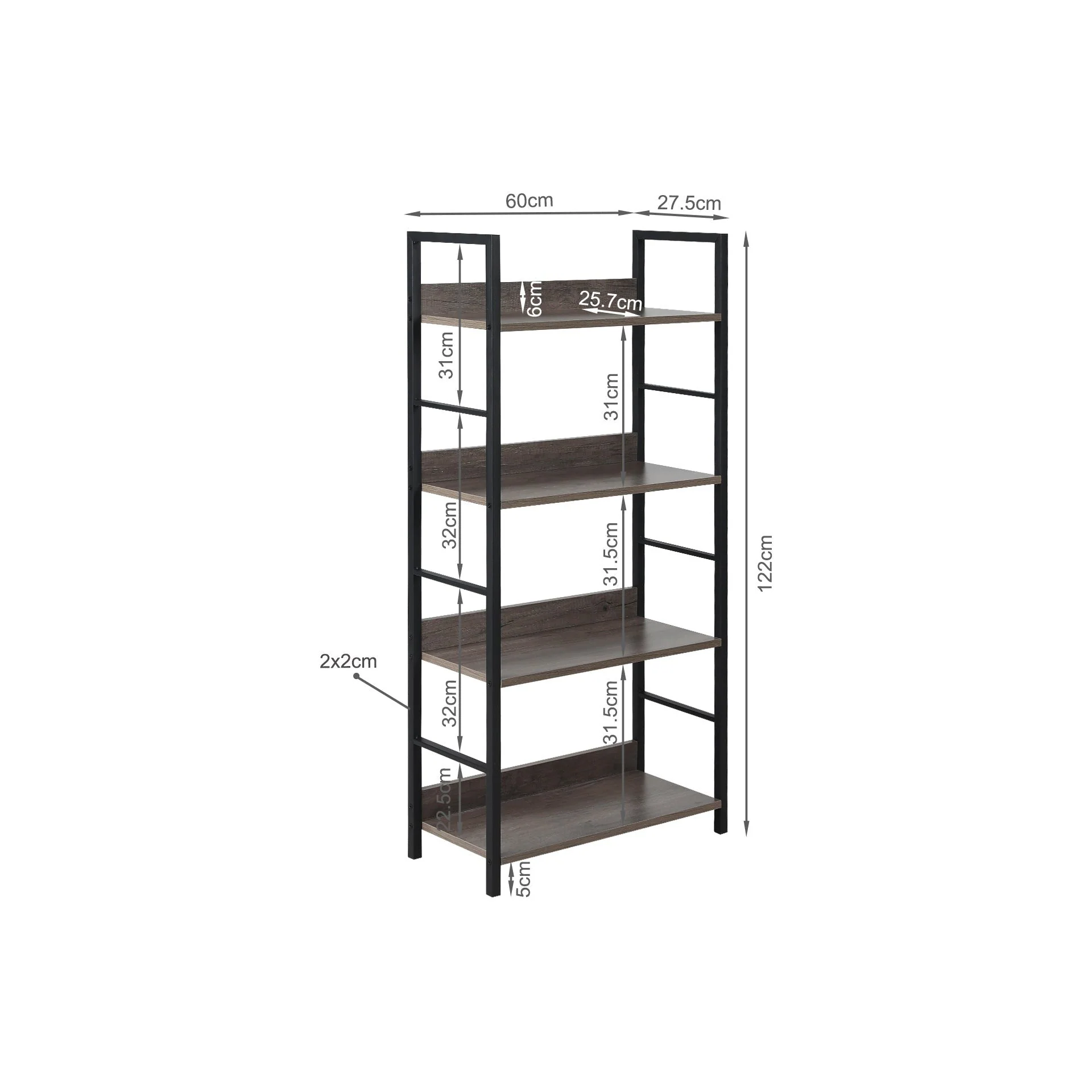 Towai 4 Tier Storage Shelf - Grey Oak + Black - Image 10
