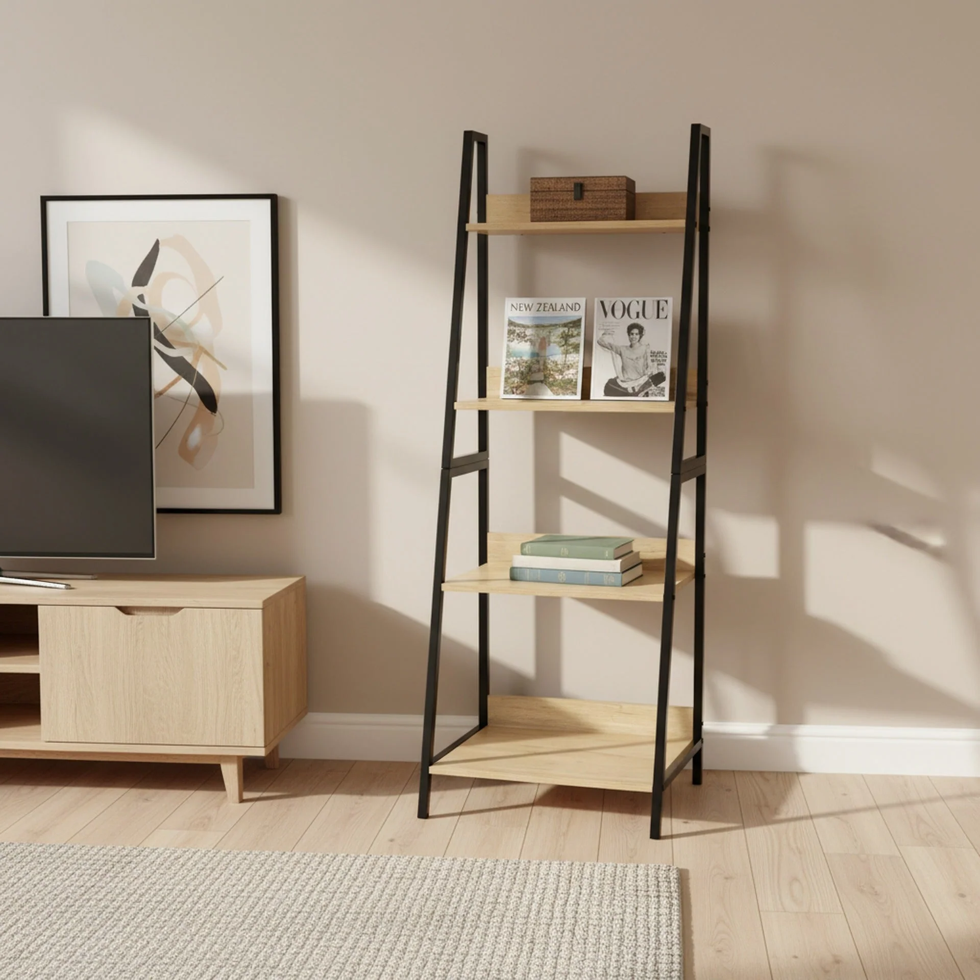 Trestle 4 Tier Ladder Storage Shelf - Oak - Image 4
