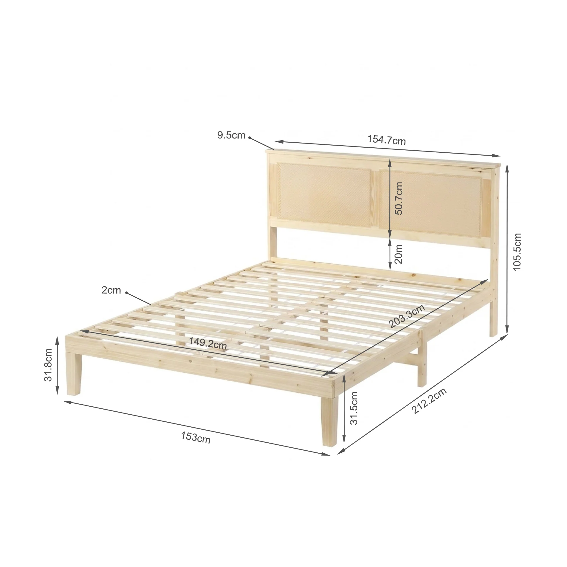 Tropi Queen Wooden Bed Frame - Natural - Image 16