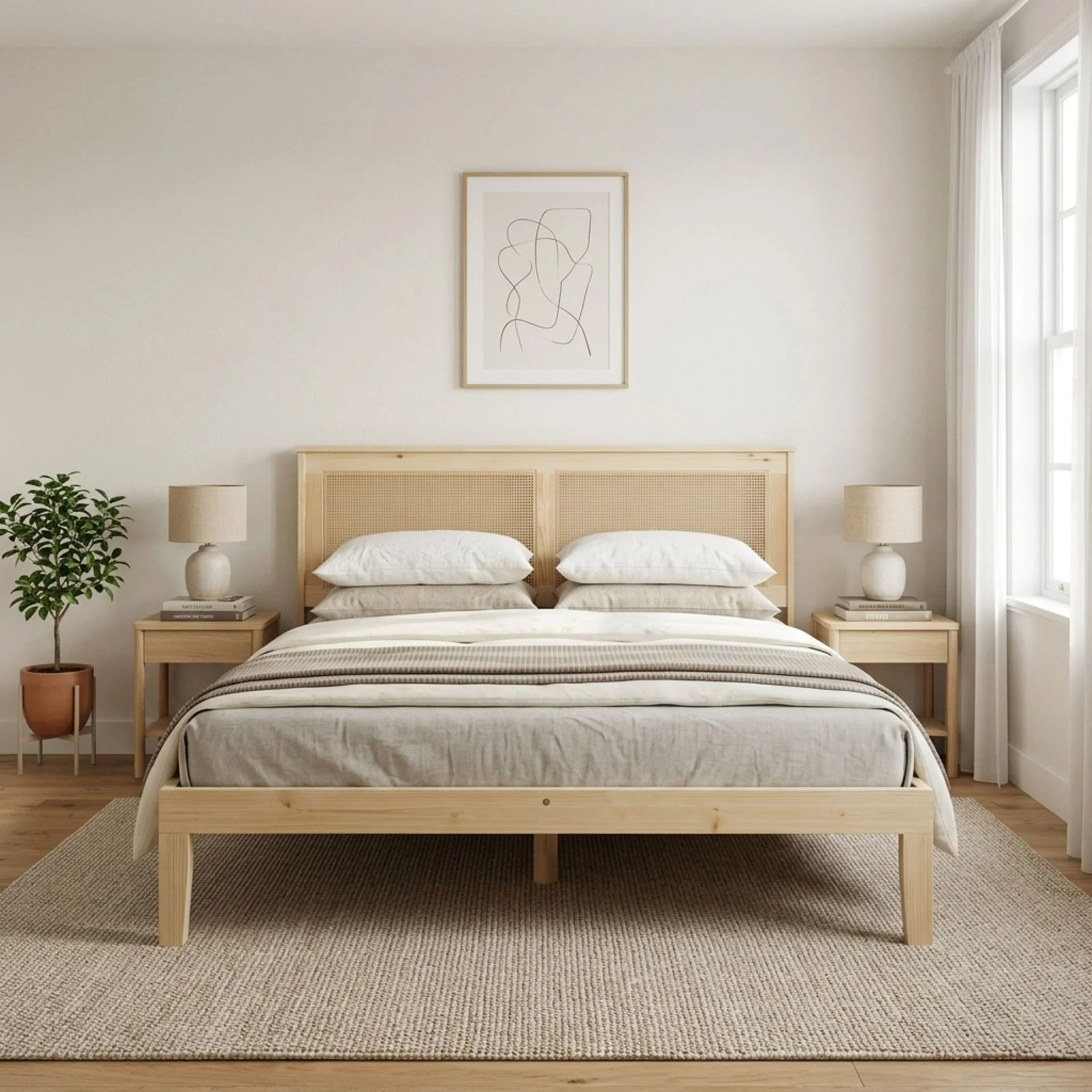 Tropi Queen Wooden Bed Frame - Natural - Image 5