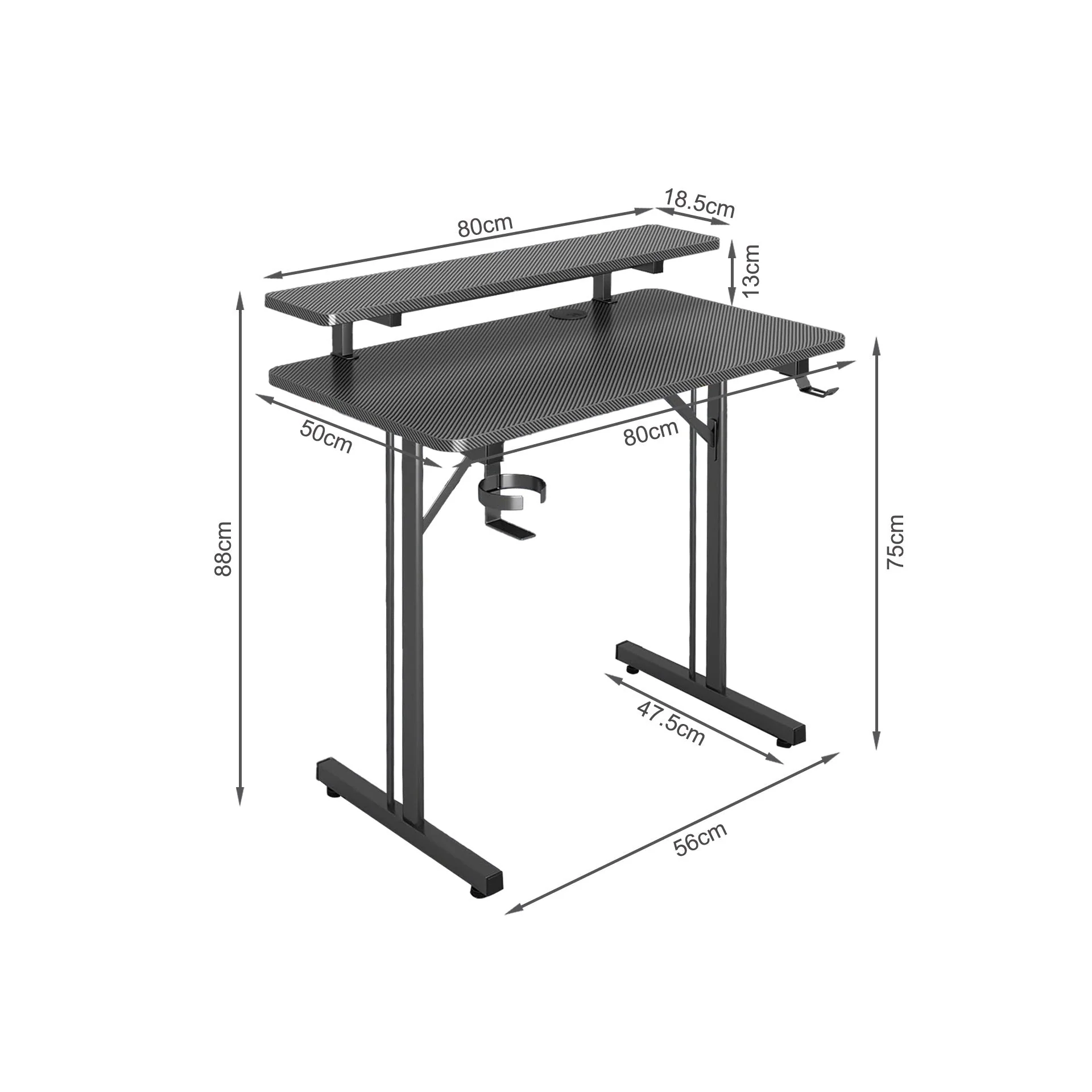 Tucker 80cm LED Gaming Desk - Carbon Black - Image 8