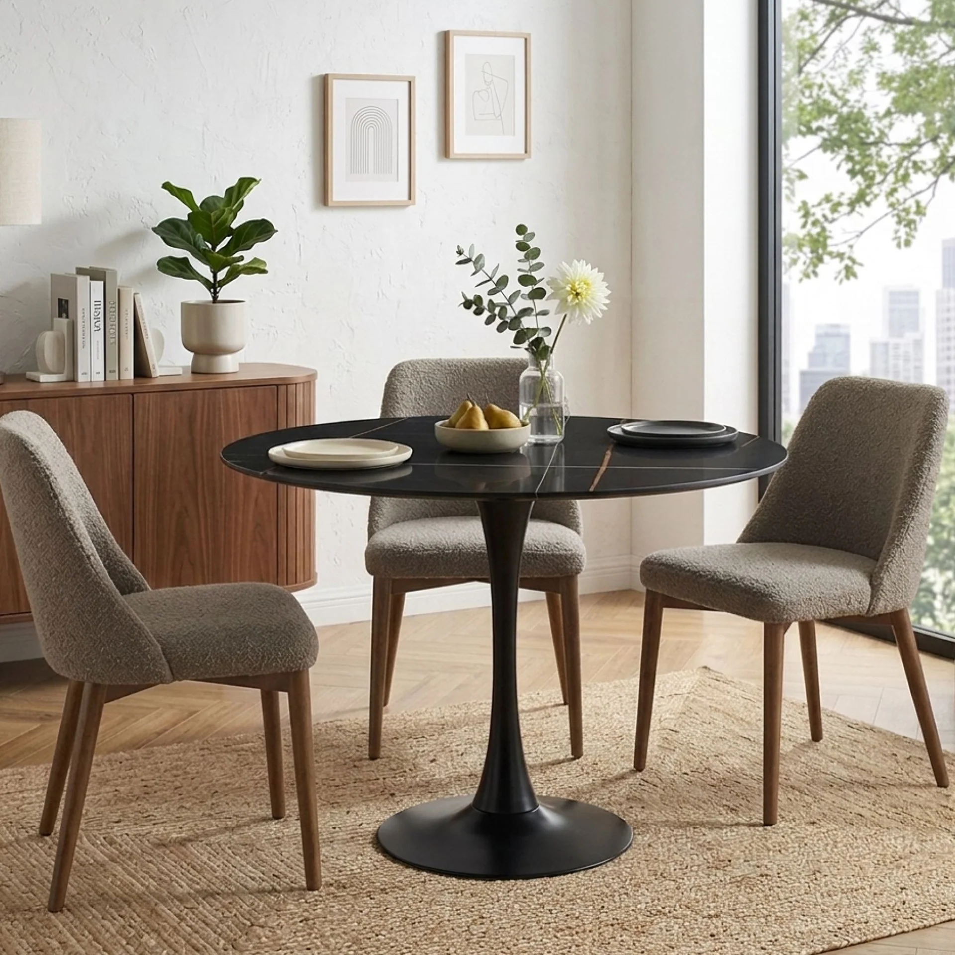 Tulesso Round Dining Table 90x75cm - Golden Black - Image 4