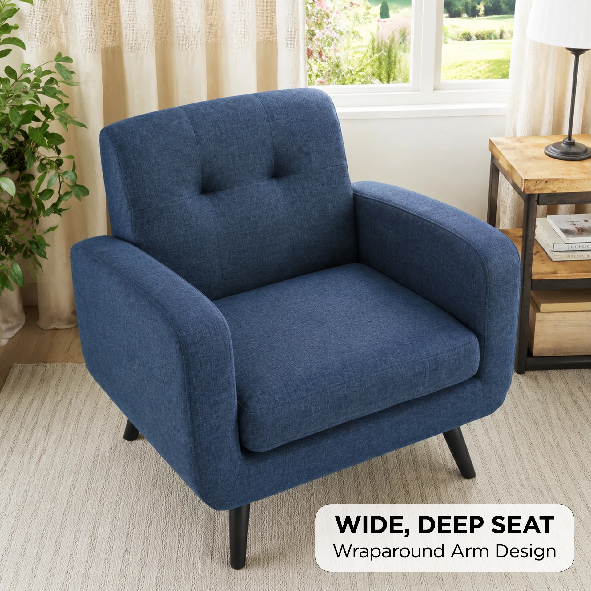 Tulo Linen Armchair - Dark Blue - Image 3