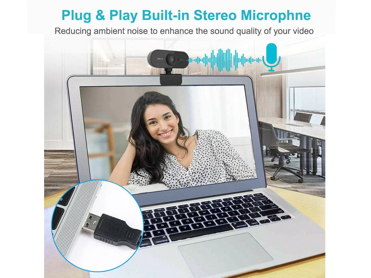 USB 1080P HD Webcam with Microphone (0.001m3 - 0.074kg) - Image 3