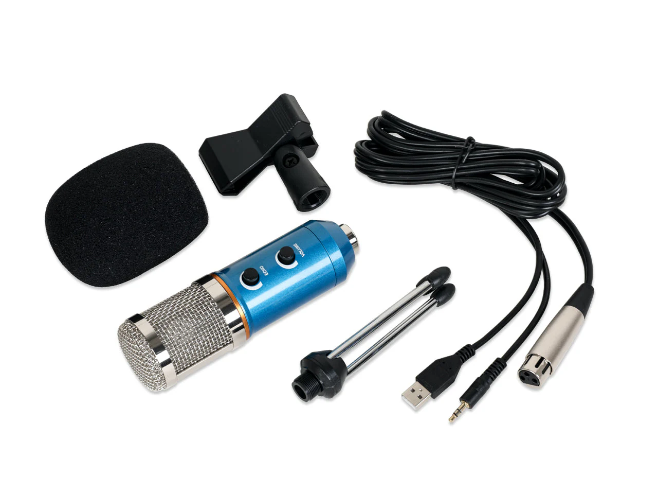 USB Condenser Microphone with Stand - Blue (0.002m3 - 0.6kg) - Image 5