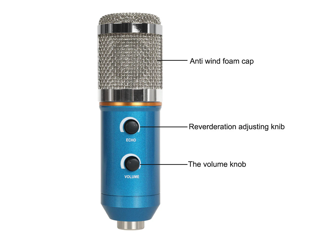 USB Condenser Microphone with Stand - Blue (0.002m3 - 0.6kg) - Image 6