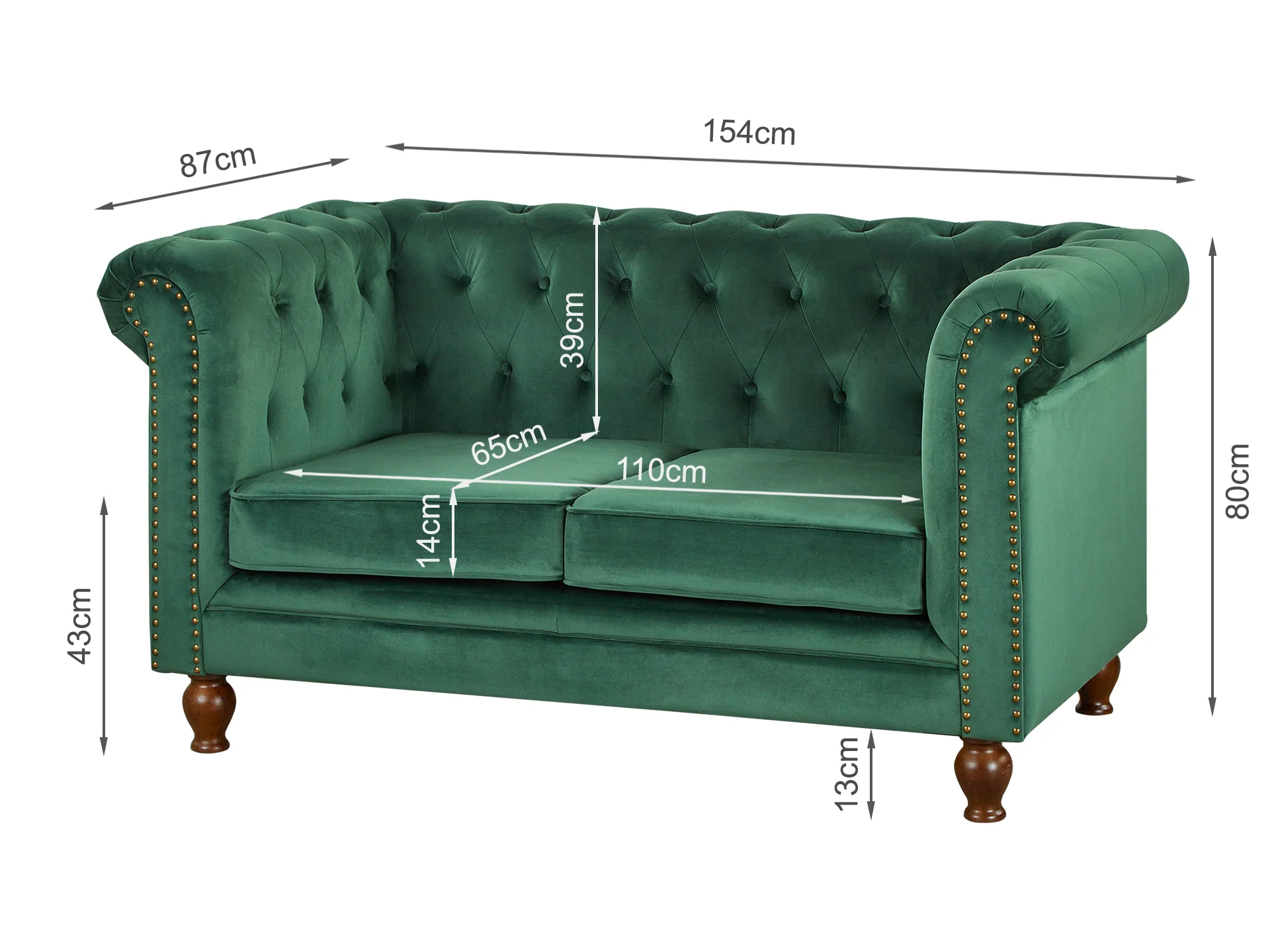 Vagas 2 Seater Sofa - Green - Image 8