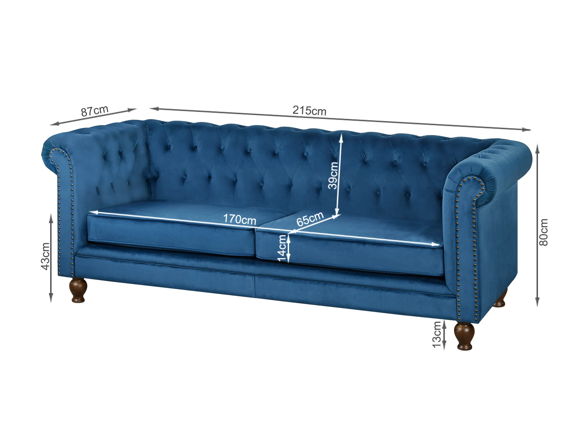 VAGAS 3 Seater Sofa - BLUE - Image 8