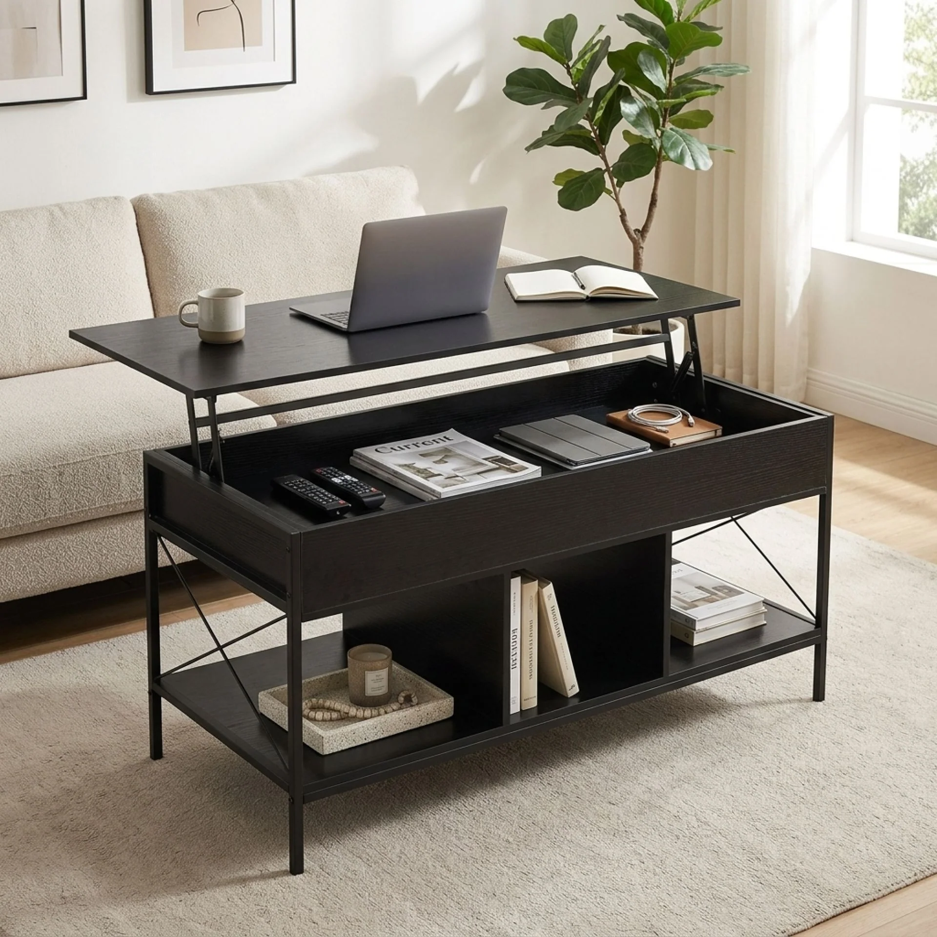 Vault Lift-Top Storage Coffee Table - Black - Image 3
